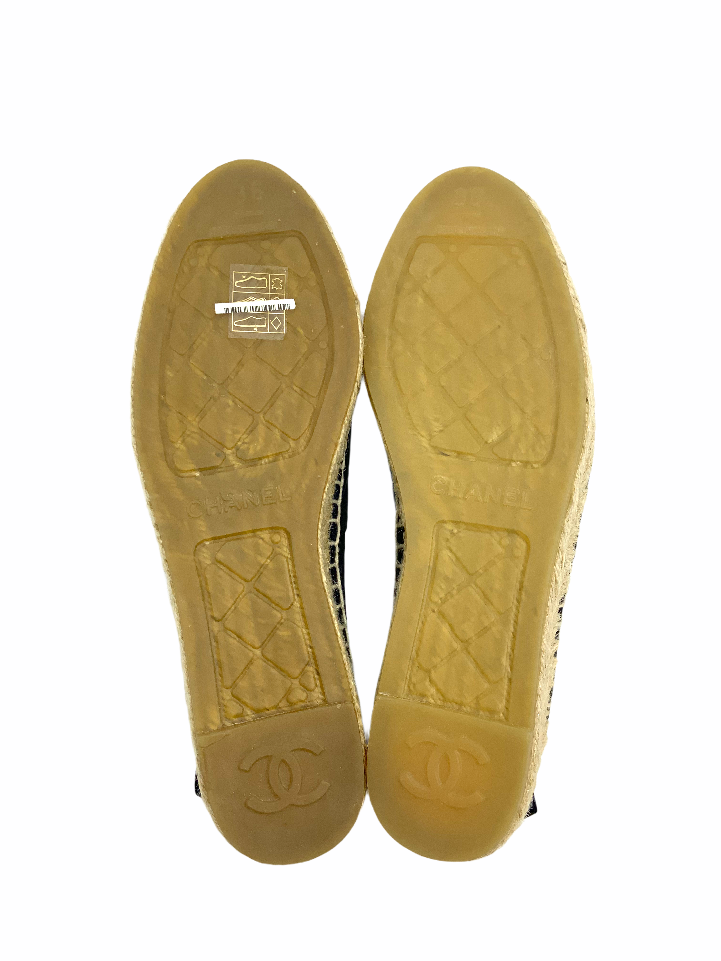 Chanel Lambskin Leather CC Espadrille Flats - Size 6