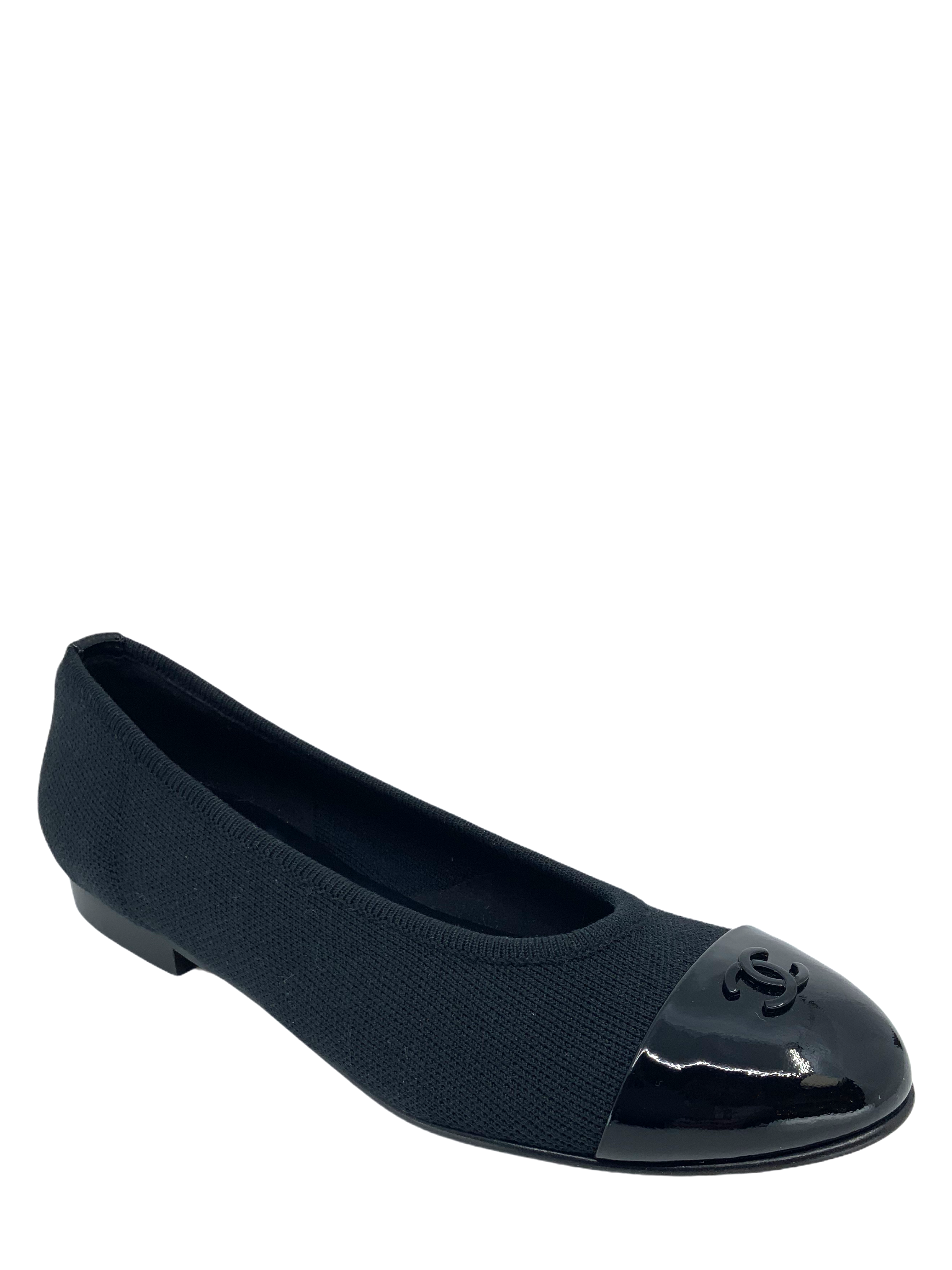 Chanel Patent CC Cap Toe Ballerina Flats 6 - Fabric Material - Shop Now