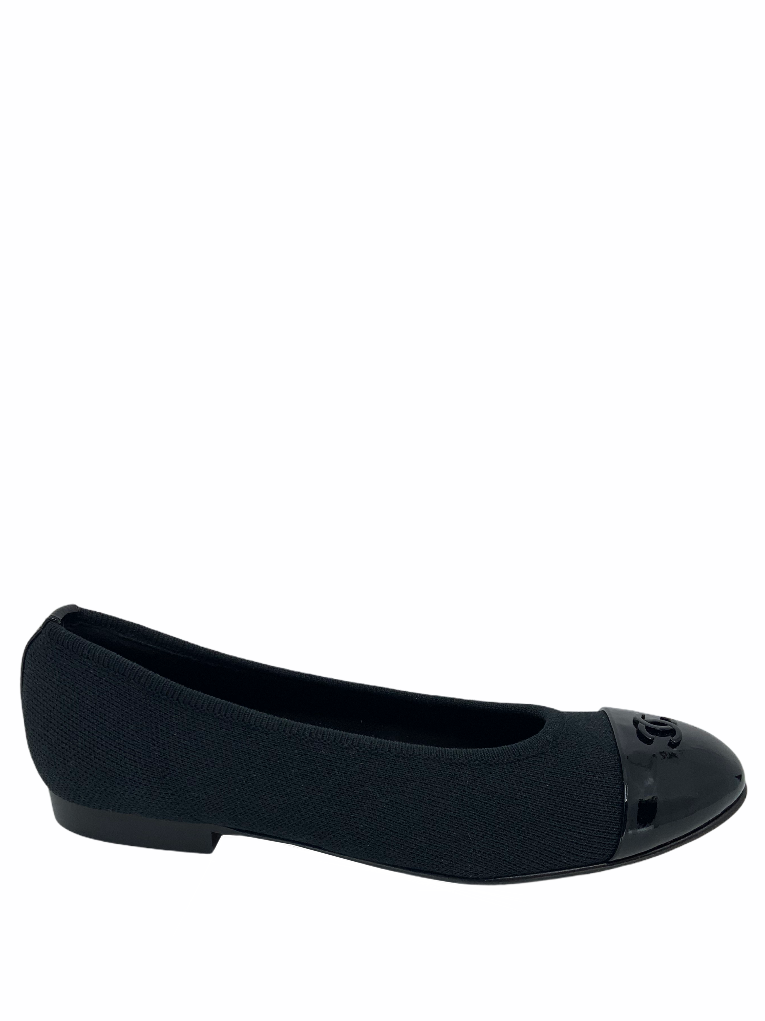 Chanel Patent CC Cap Toe Ballerina Flats 6 - Fabric Material - Shop Now