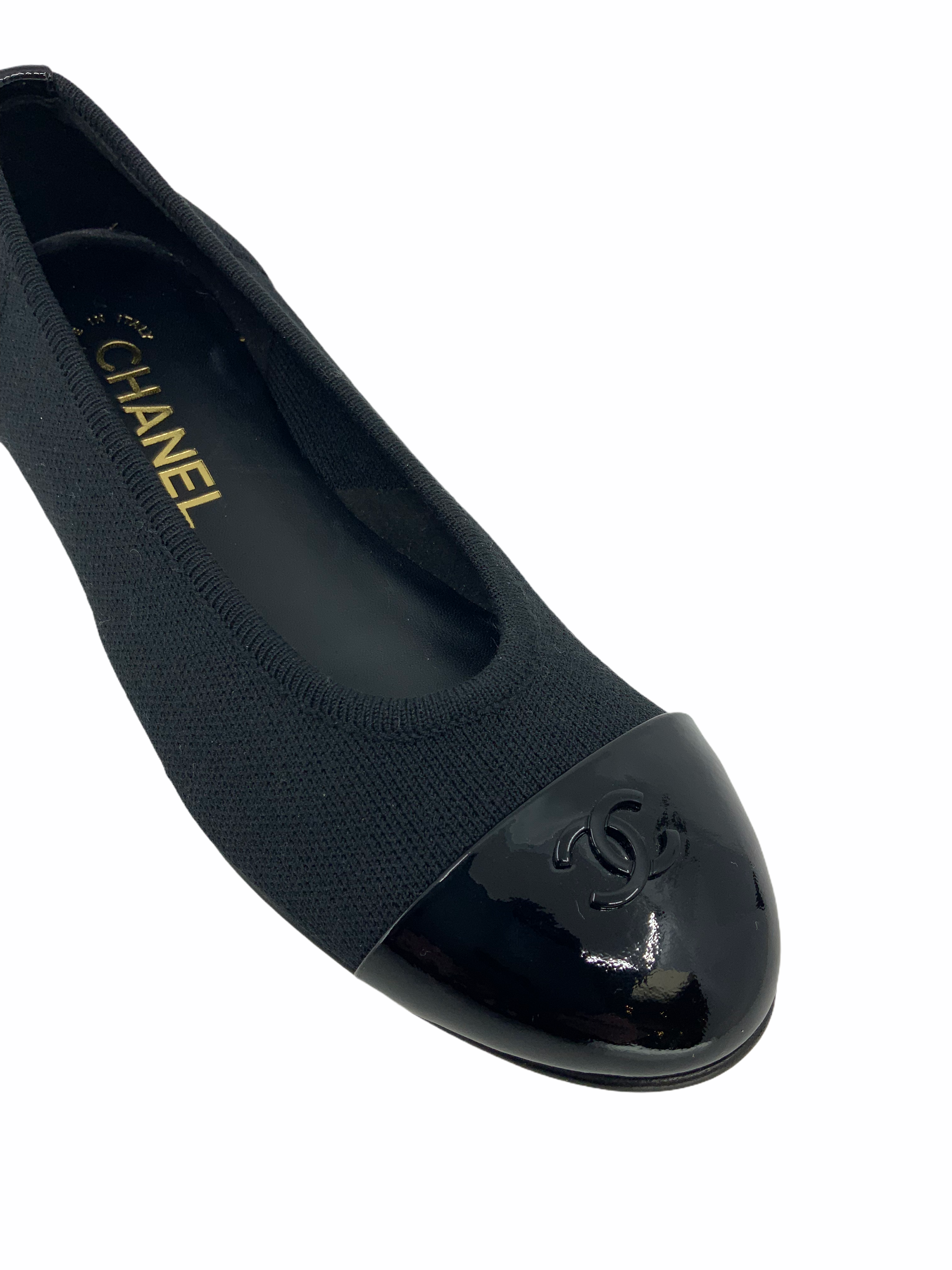 Chanel Patent CC Cap Toe Ballerina Flats 6 - Fabric Material - Shop Now