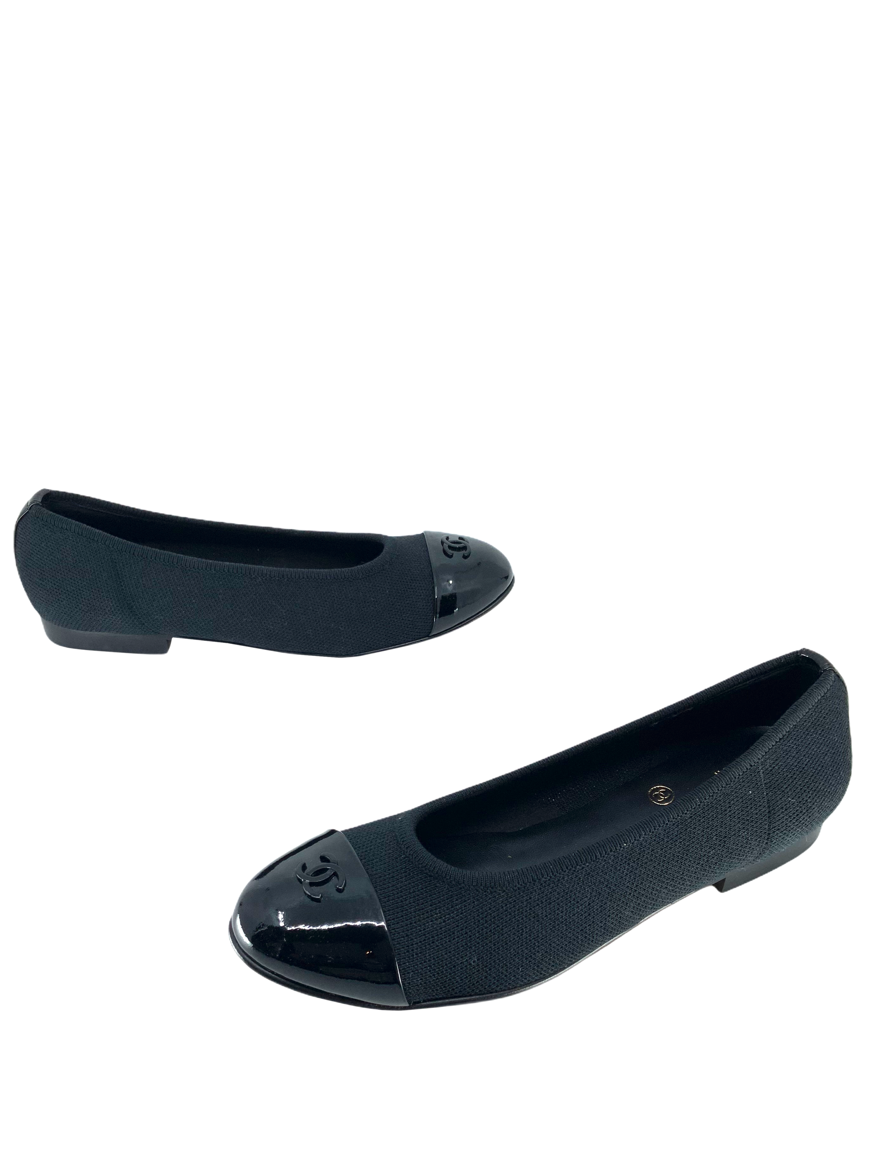 Chanel Patent CC Cap Toe Ballerina Flats 6 - Fabric Material - Shop Now