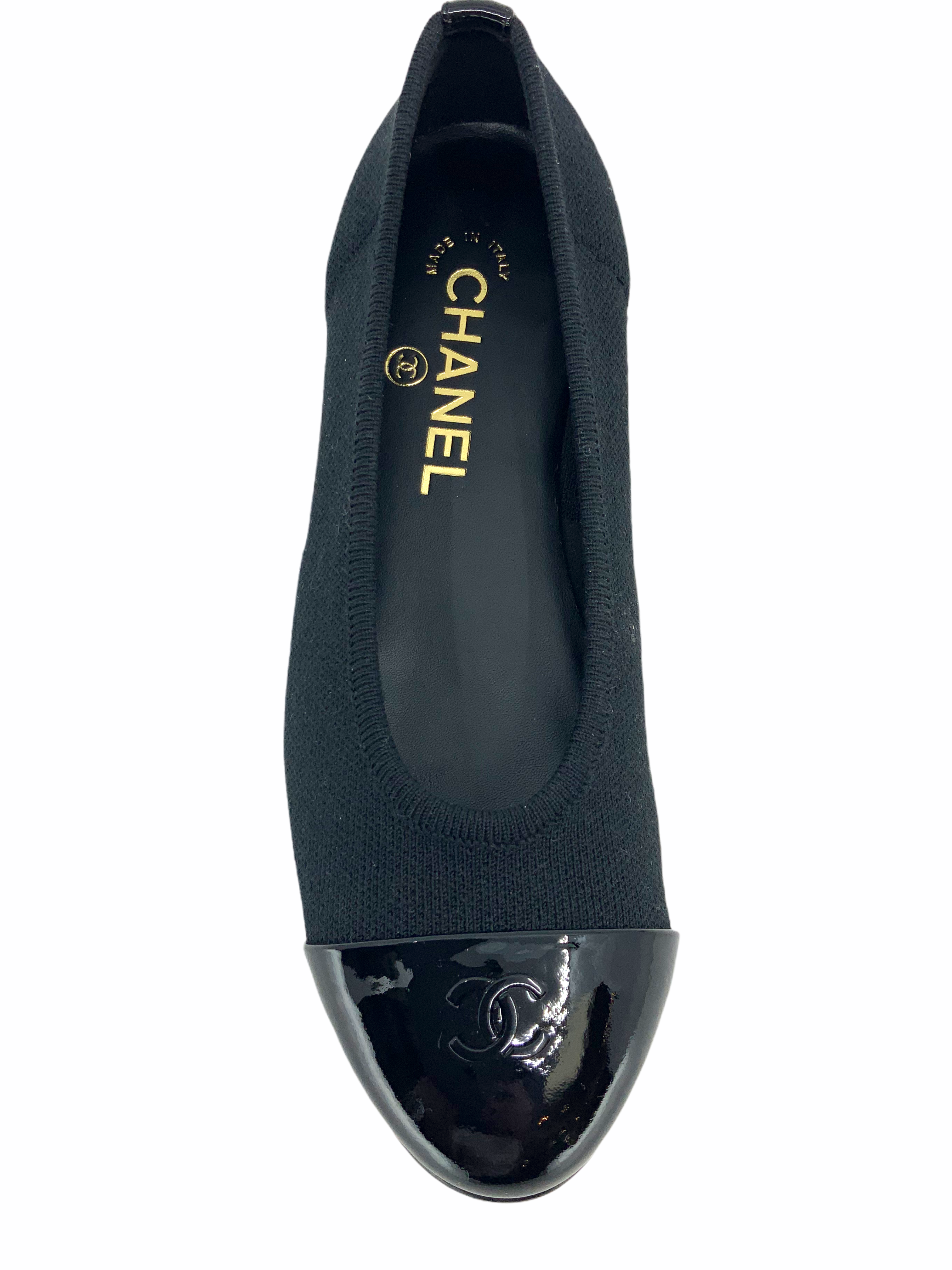 Chanel Patent CC Cap Toe Ballerina Flats 6 - Fabric Material - Shop Now