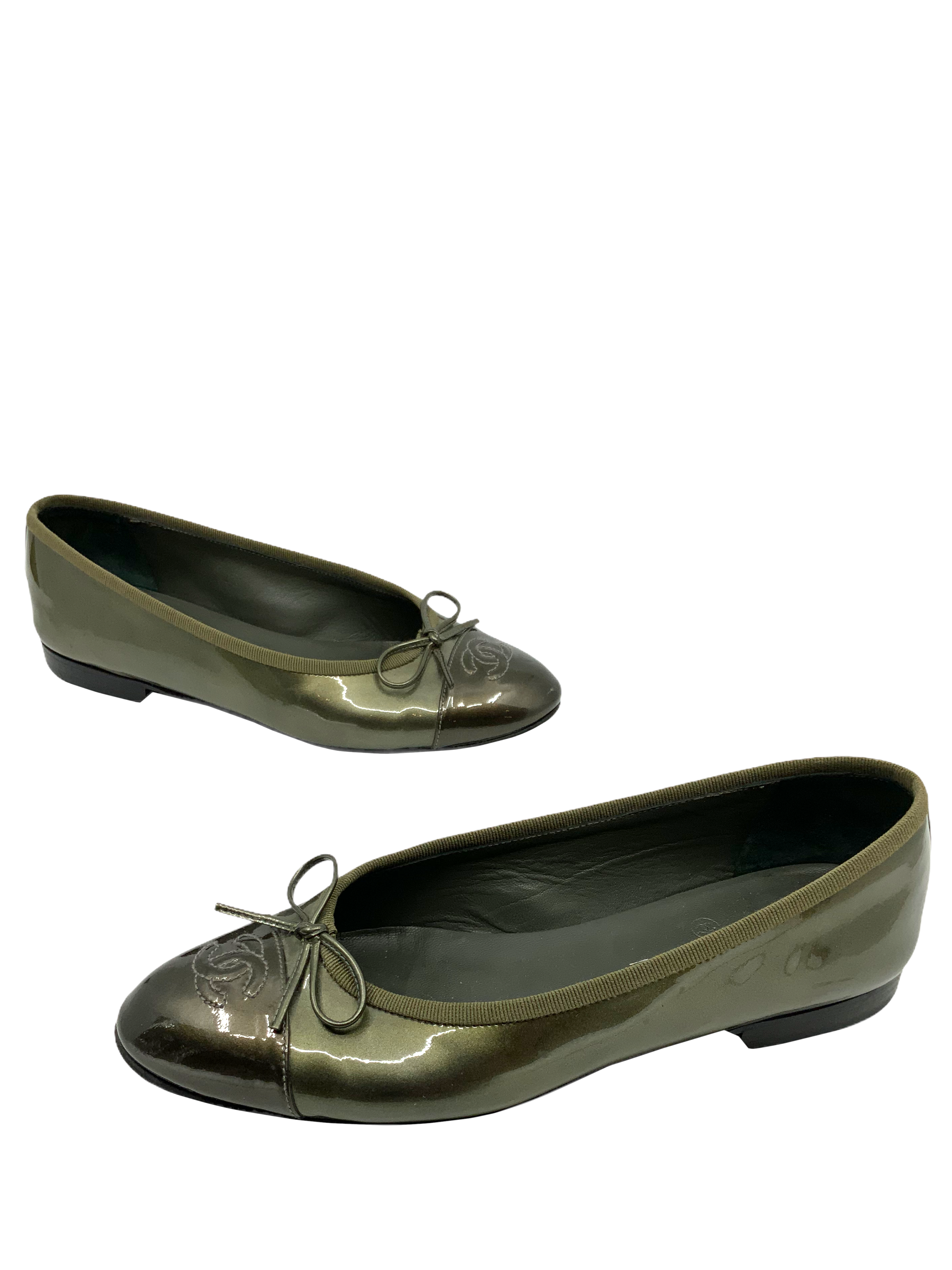 Chanel Patent Leather CC Cap Toe Ballet Flats 7