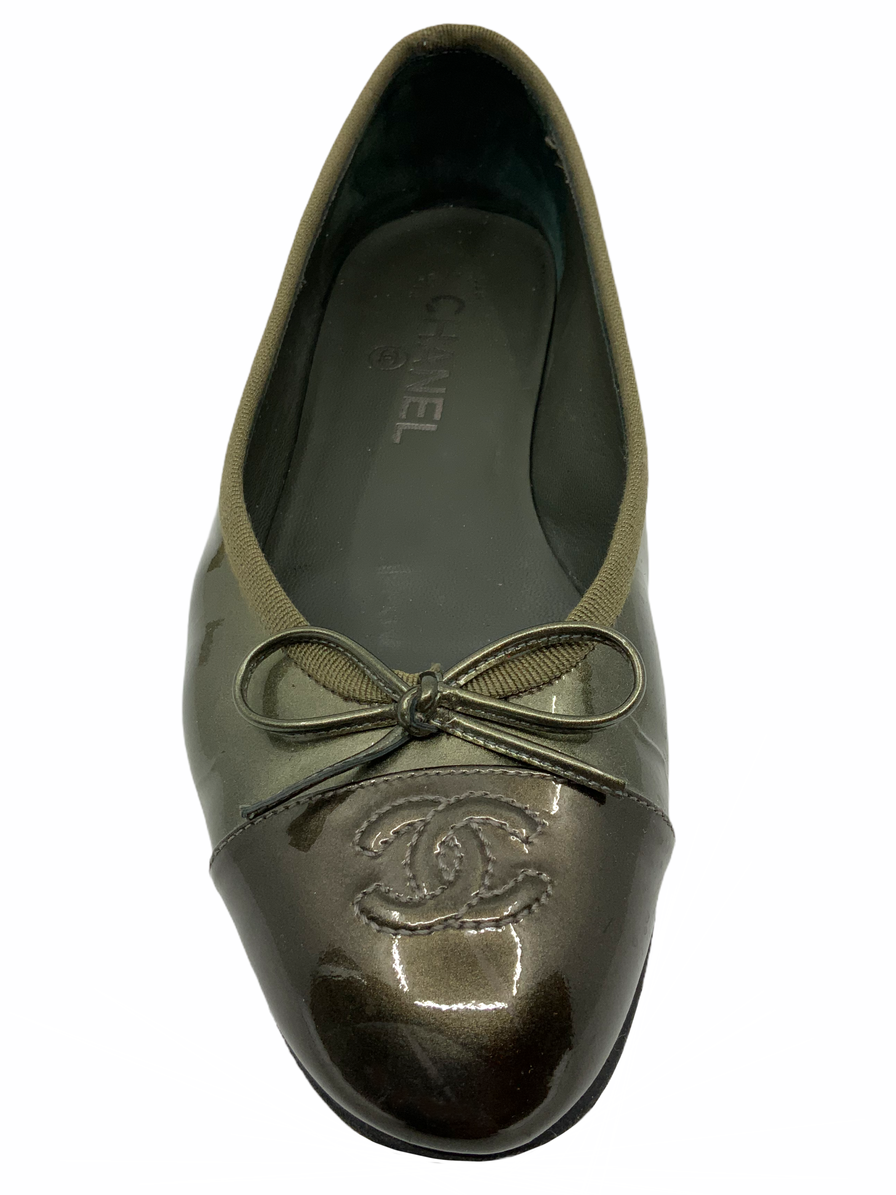 Chanel Patent Leather CC Cap Toe Ballet Flats 7