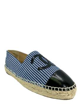 CHANEL Striped Patent Leather CC Espadrilles - Size 9