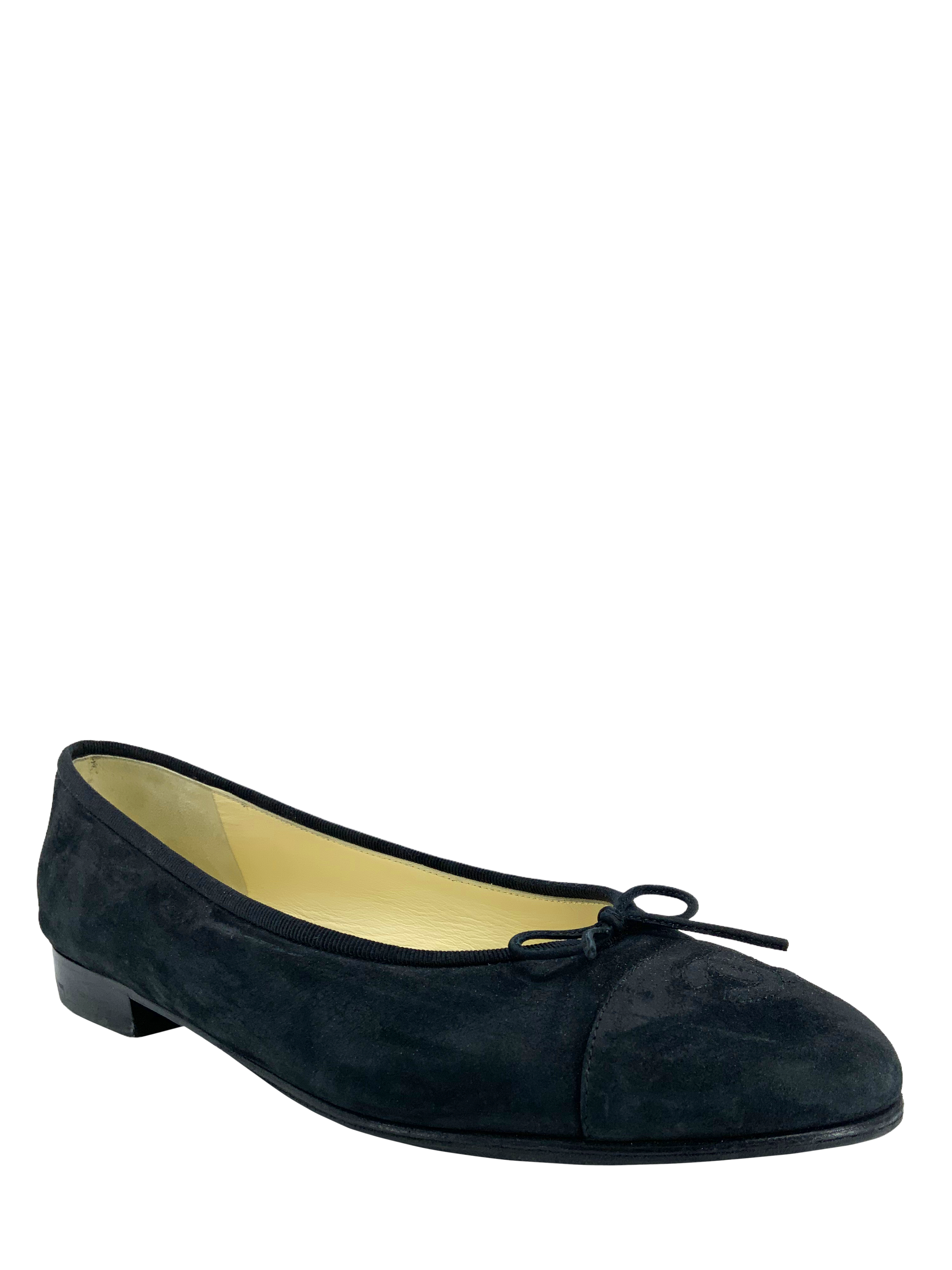 Chanel suede ballet flats, CC cap toe, size 11