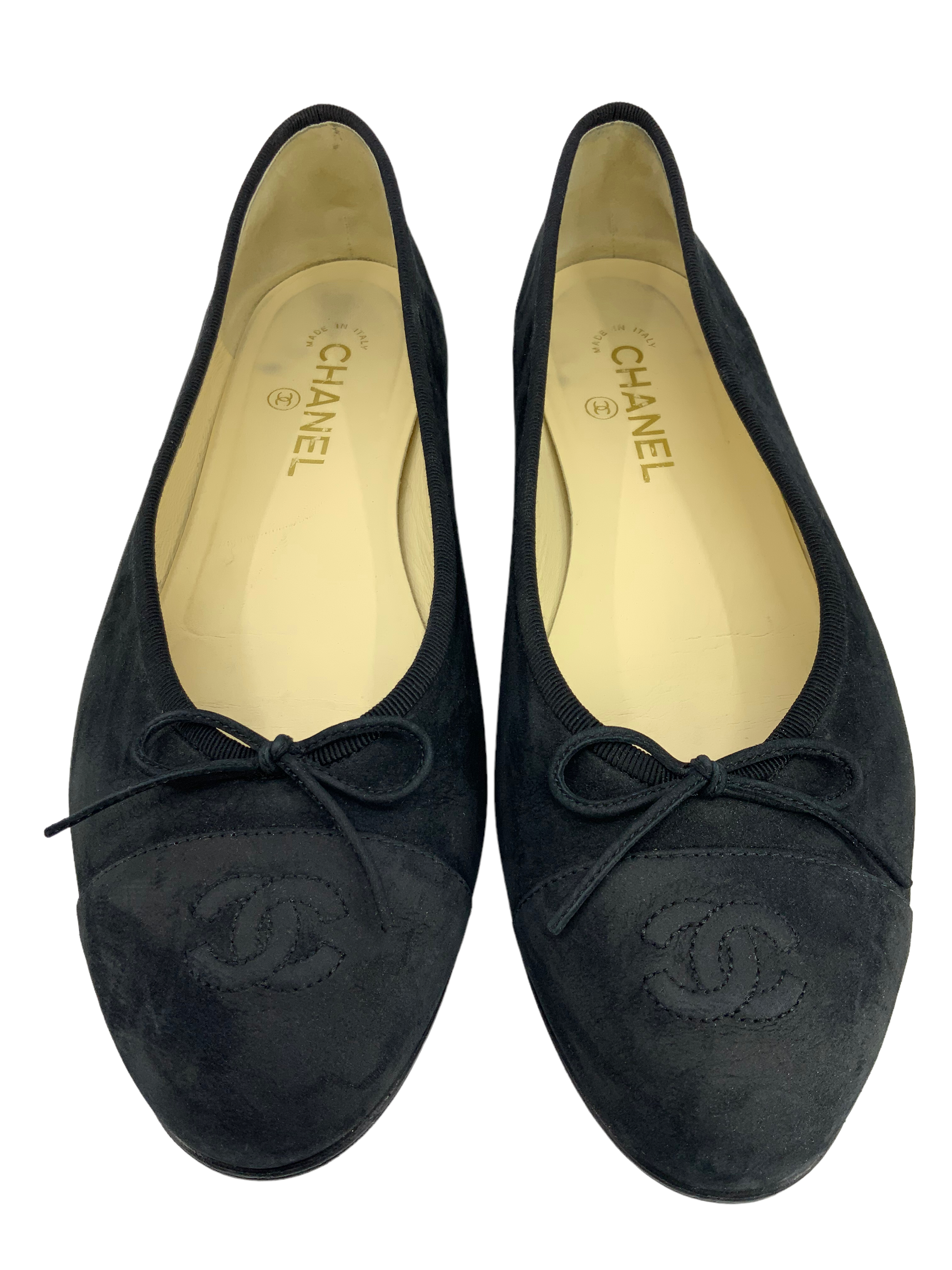 Chanel suede ballet flats, CC cap toe, size 11