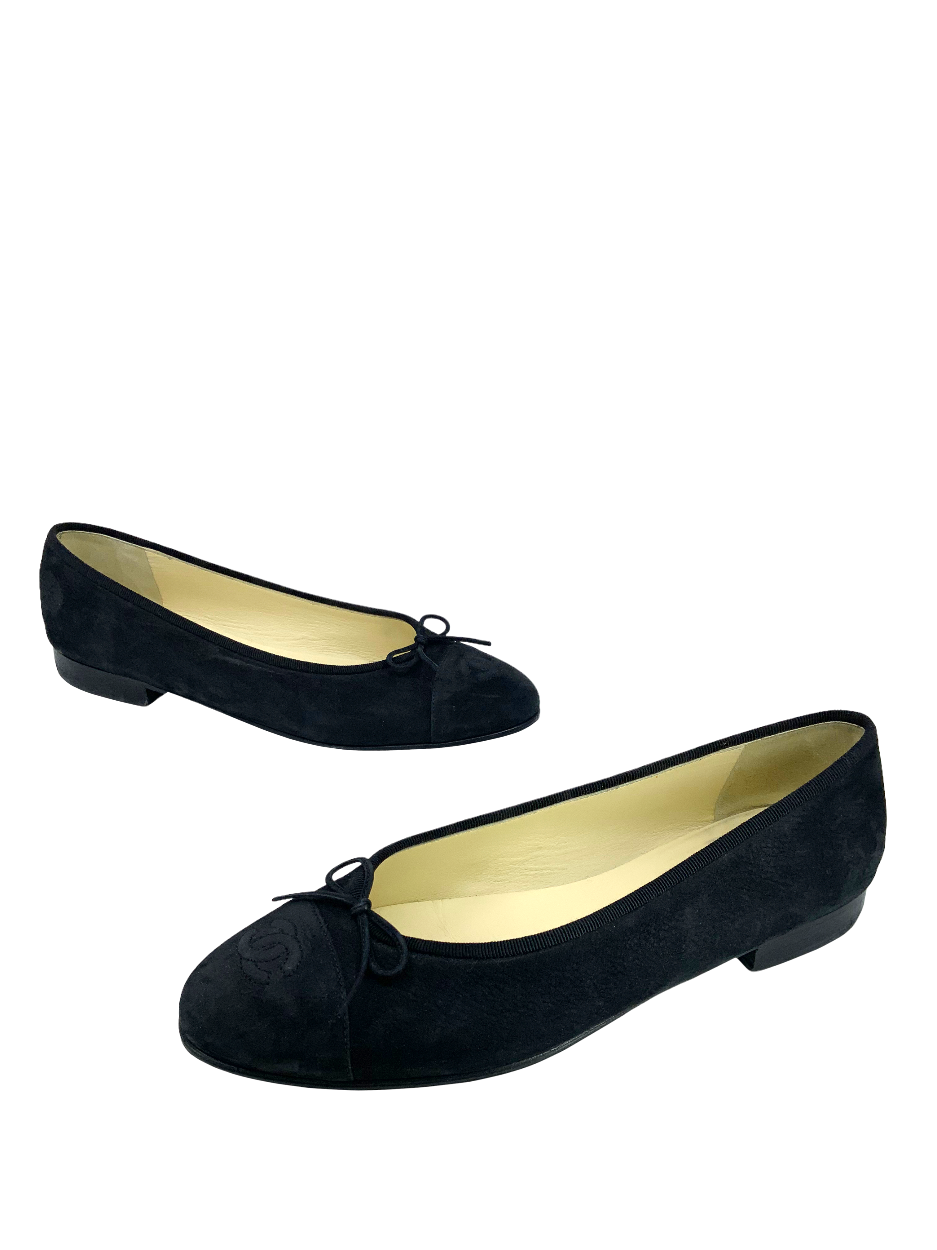 Chanel suede ballet flats, CC cap toe, size 11