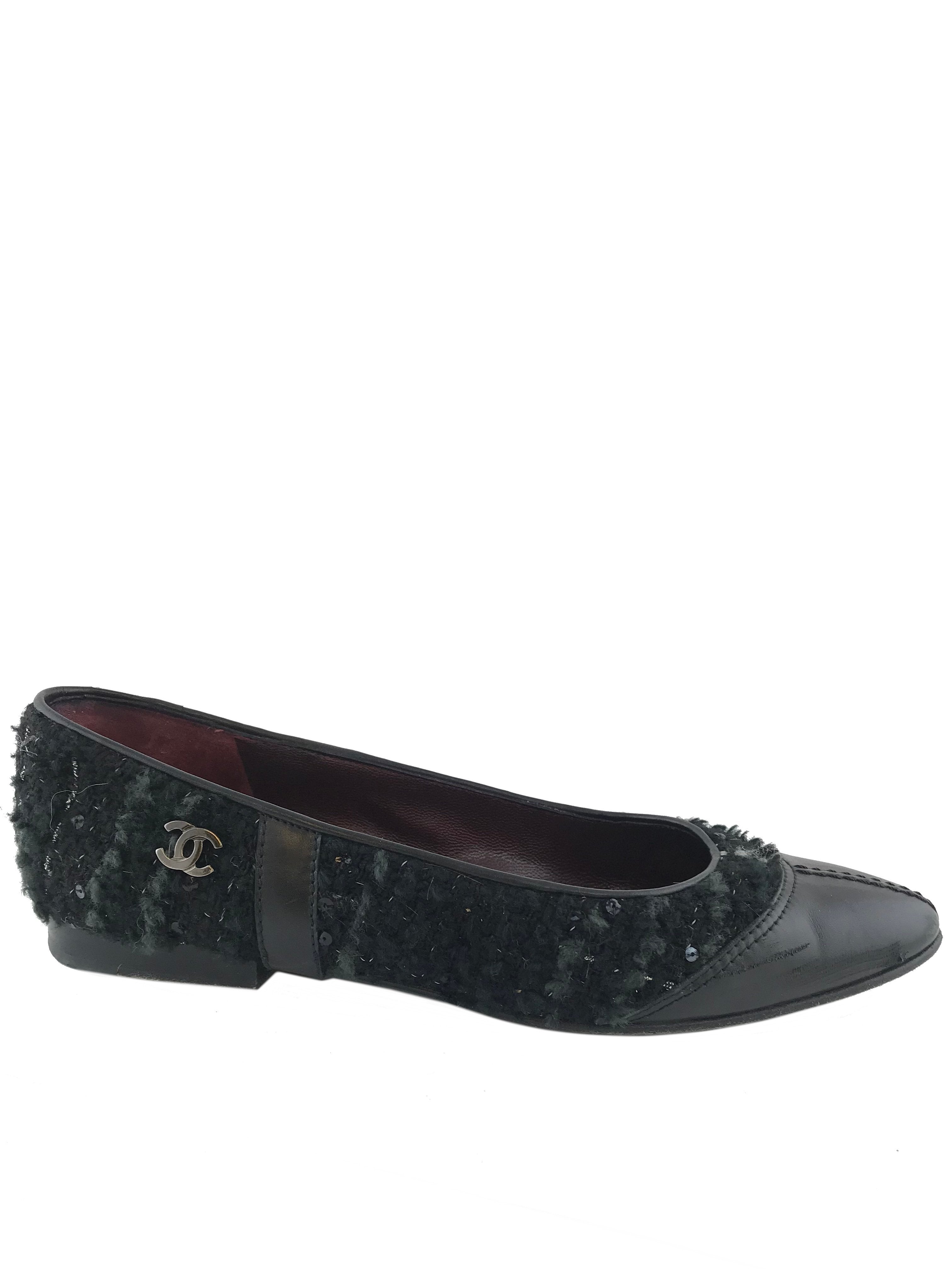 Chanel Tweed Cap Toe Ballerina Flats 7.5