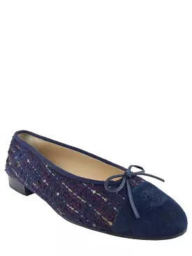 chanel tweed sequin cc cap toe ballerina flats - size 9