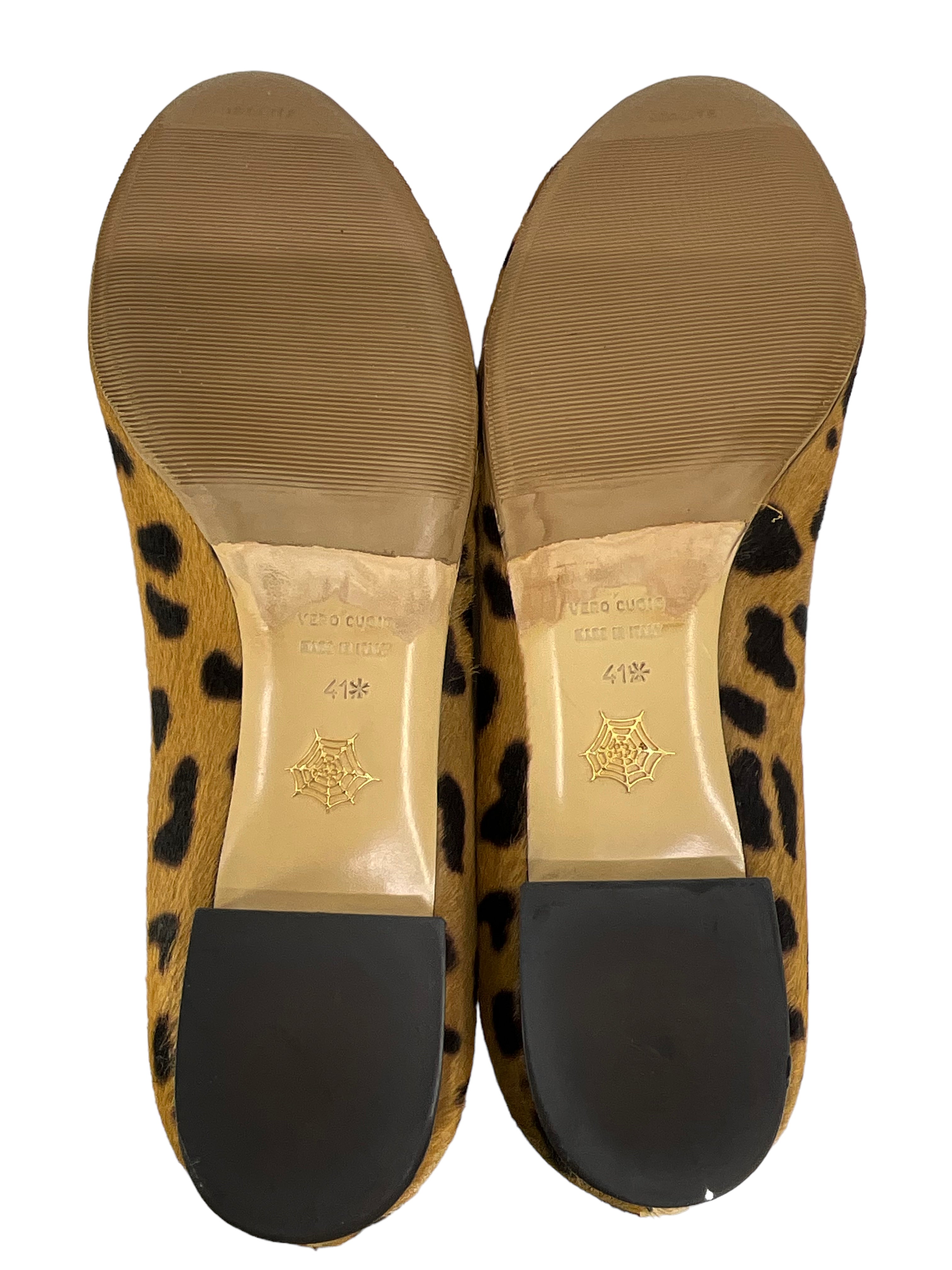 Charlotte Olympia Leopard Print Calf Hair Kitty Cat Flats - Size 11.