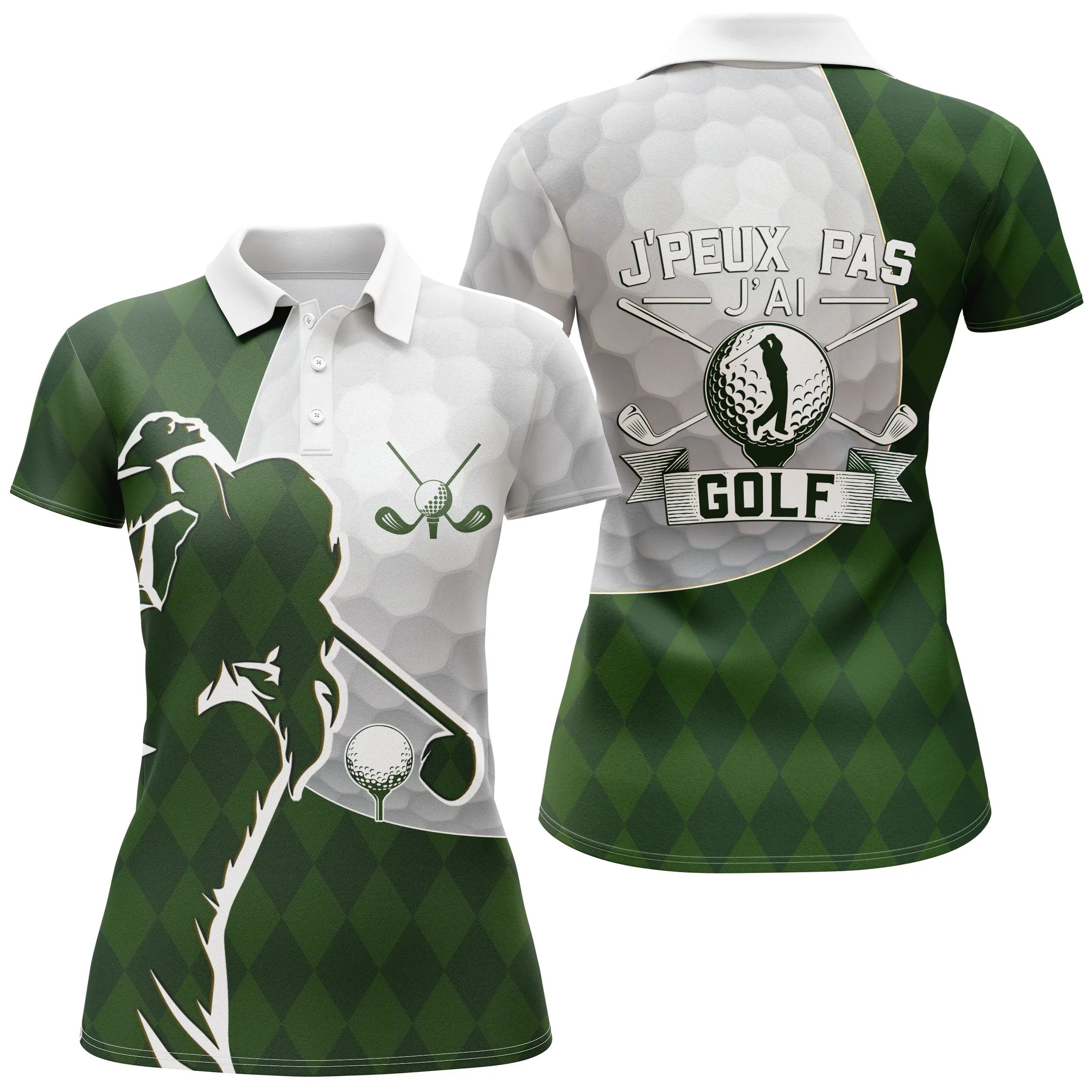 Chiptshirts Golf Polo, Long Sleeve Polo for Men and Women, Forest Green, Golf Ball Pattern, Golfer, Unisex, J'peux