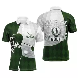 Chiptshirts Golf Polo, Long Sleeve Polo for Men and Women, Forest Green, Golf Ball Pattern, Golfer, Unisex, J'peux