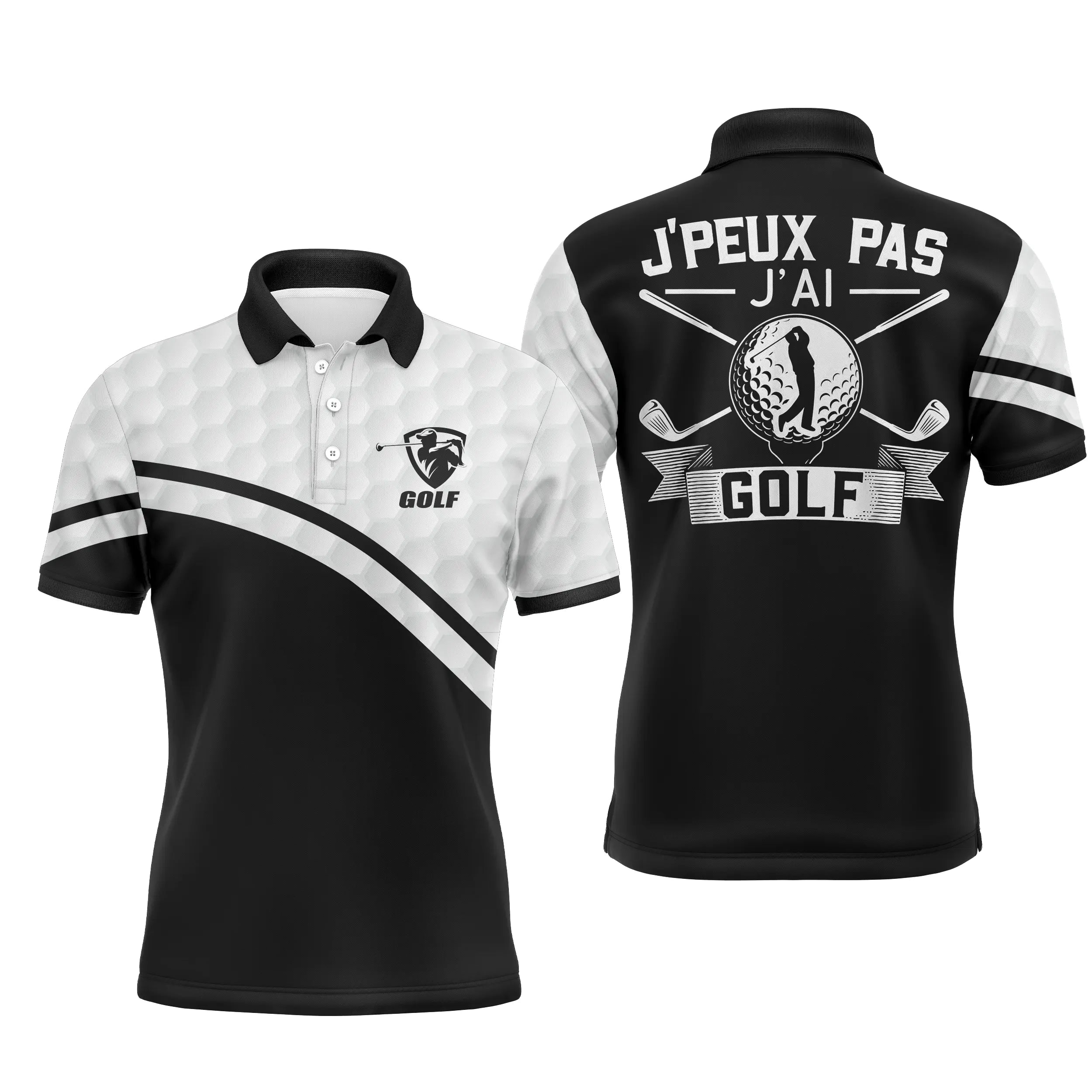 Chiptshirts Golf Polo, Long Sleeve Polo Shirt for Men and Women, Black and White, Golf Ball Pattern, Golfer, J'pe