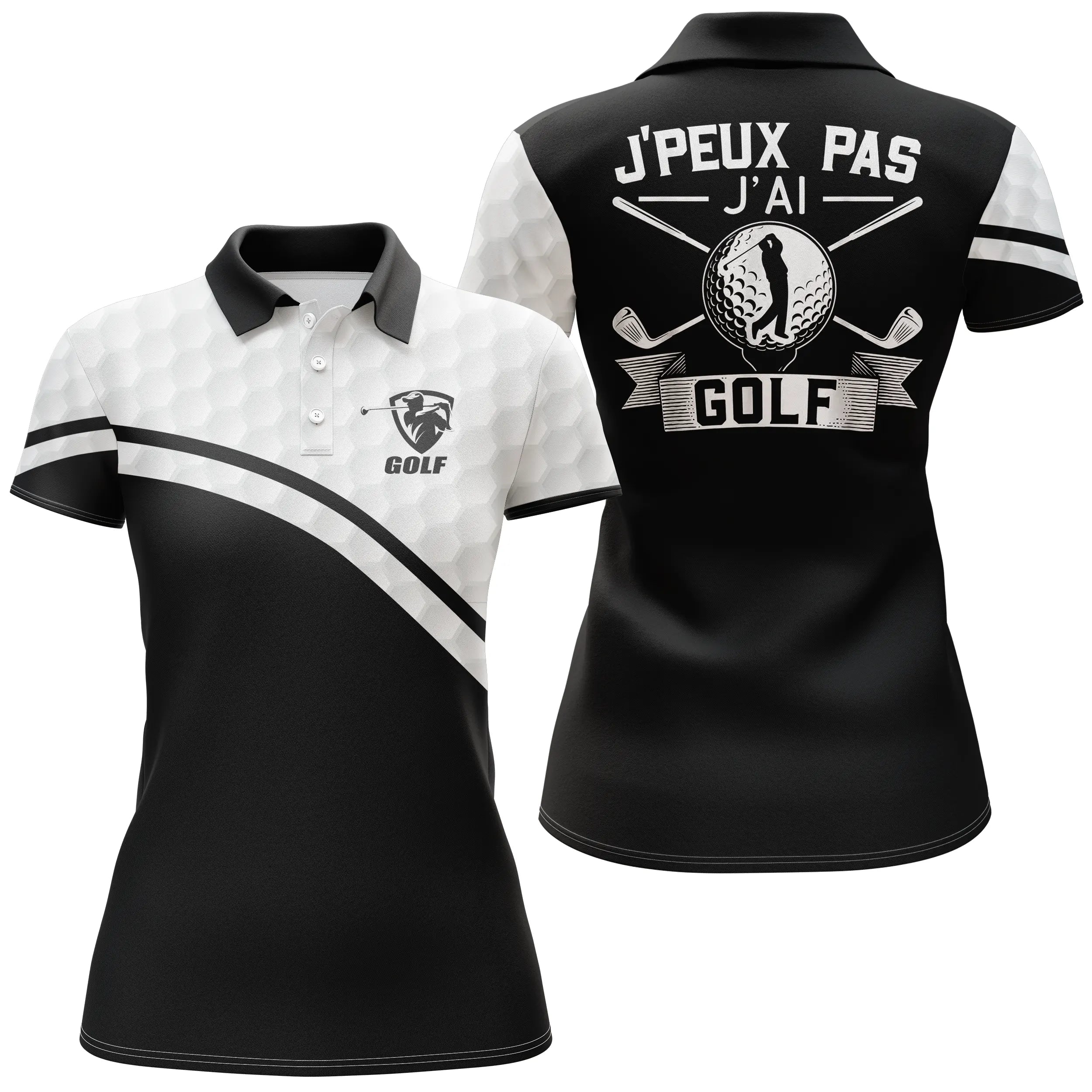 Chiptshirts Golf Polo, Long Sleeve Polo Shirt for Men and Women, Black and White, Golf Ball Pattern, Golfer, J'pe