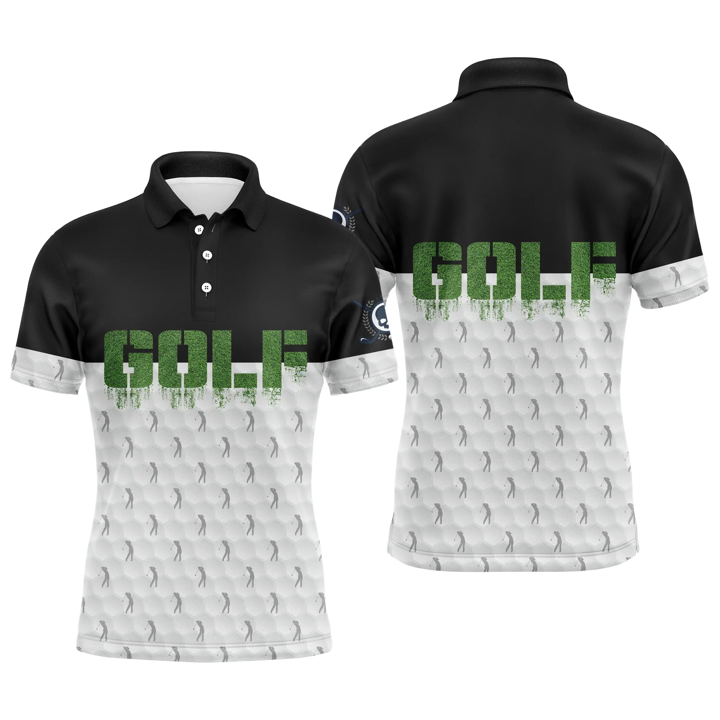 Chiptshirts Golf Polo, Long Sleeve Sports Polo for Men and Women, Black and White, Golf Golfer Pattern, Golf - CT03062228