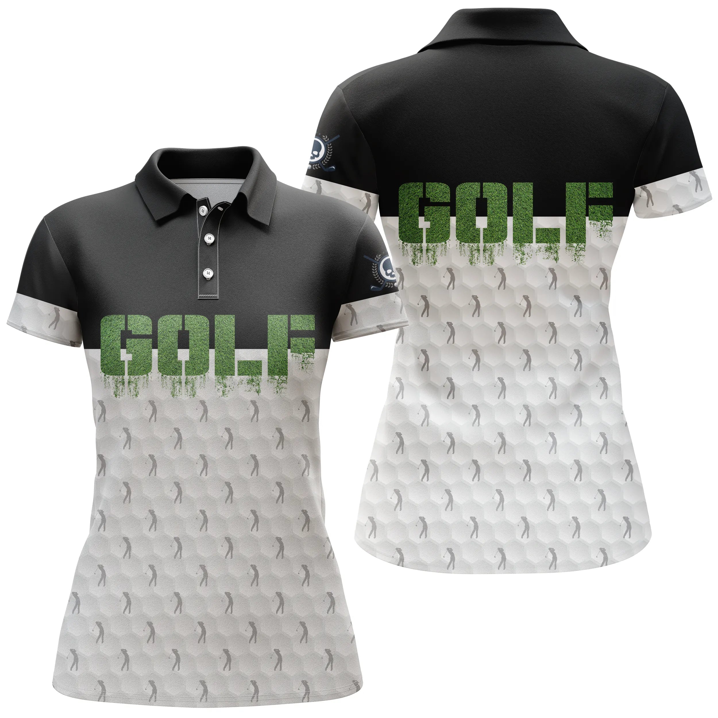 Chiptshirts Golf Polo, Long Sleeve Sports Polo for Men and Women, Black and White, Golf Golfer Pattern, Golf - CT03062228