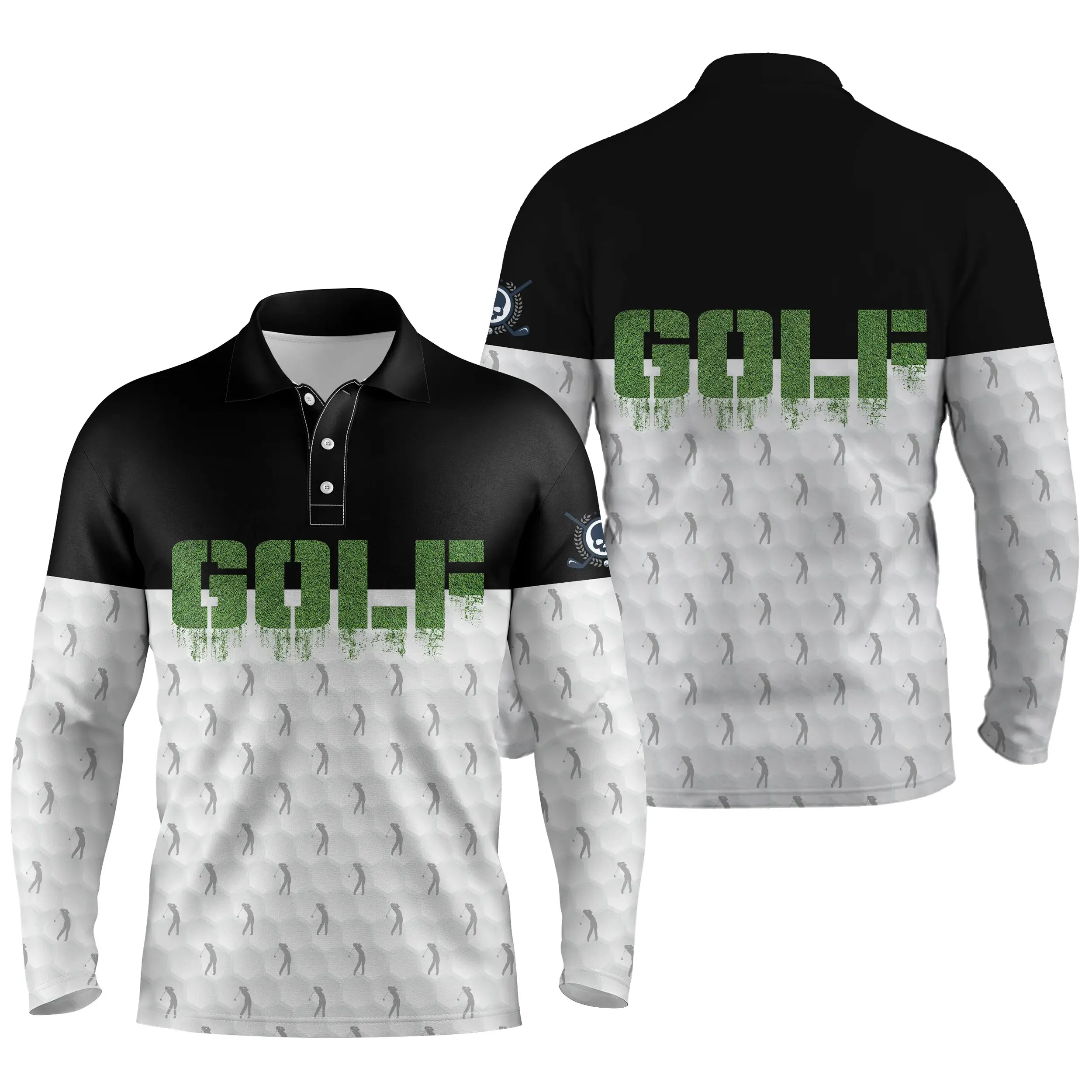 Chiptshirts Golf Polo, Long Sleeve Sports Polo for Men and Women, Black and White, Golf Golfer Pattern, Golf - CT03062228