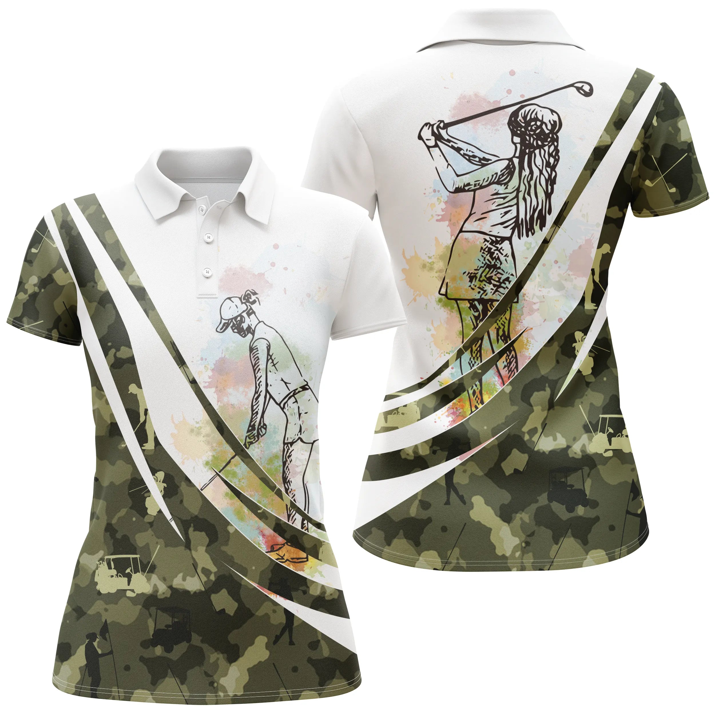 Chiptshirts - Polo de Golf, Cadeau Golf Original, Polo de Sport Homme et Femme, Polo Golf Camouflage Multicolor