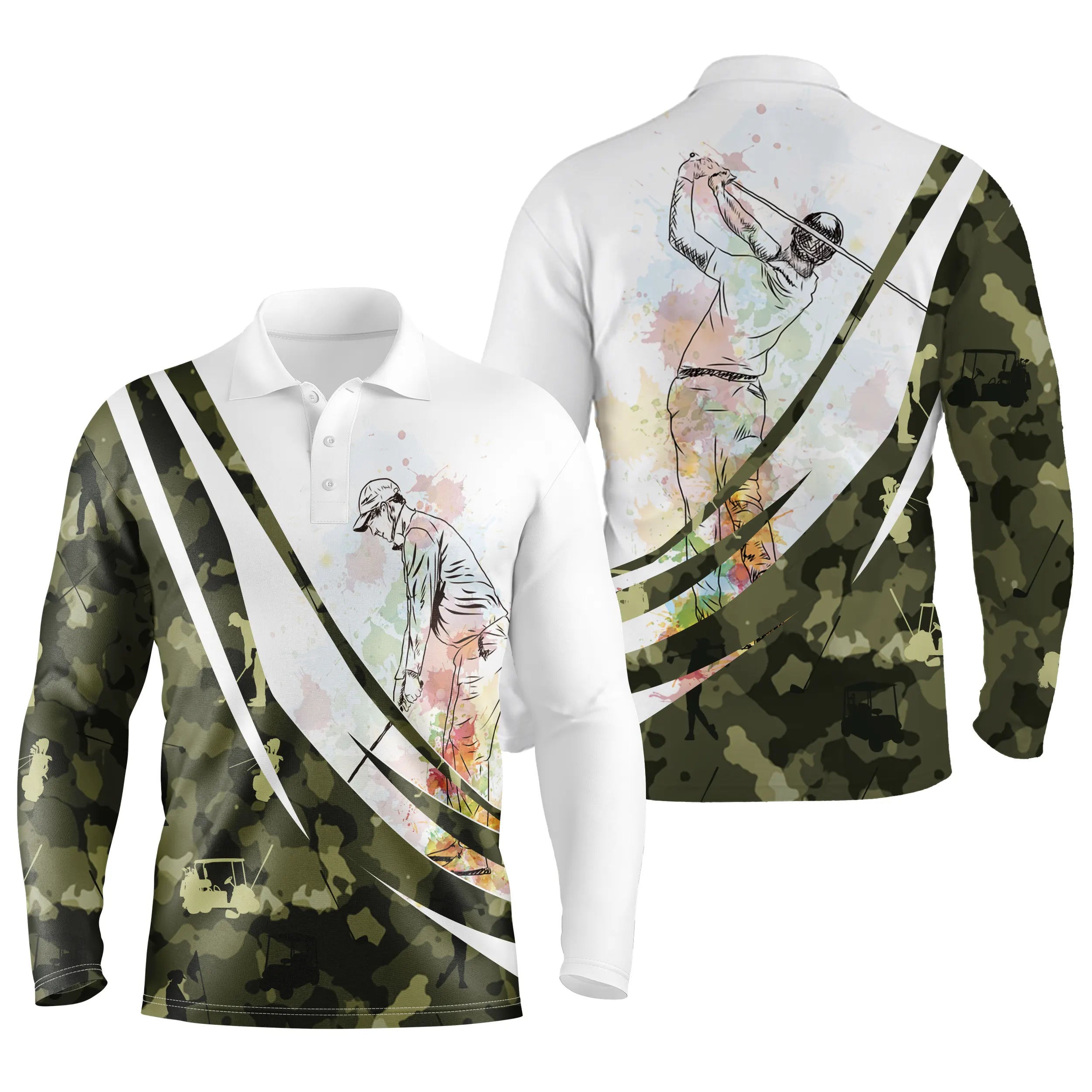 Chiptshirts - Polo de Golf, Cadeau Golf Original, Polo de Sport Homme et Femme, Polo Golf Camouflage Multicolor