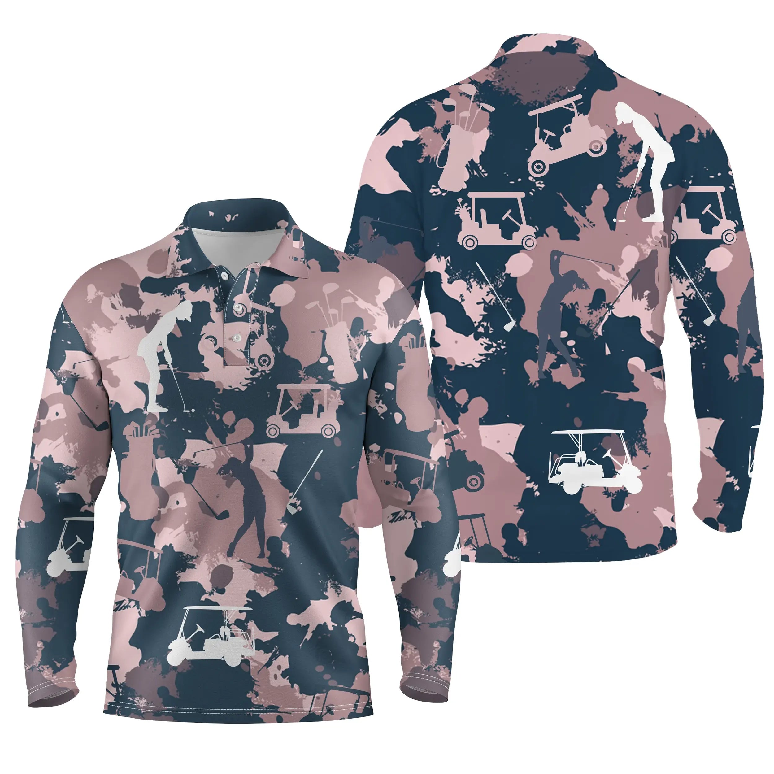 Chiptshirts - Polo De Golf, Cadeau Original Pour Fans De Golf, Polo Sport Femme, Camouflage Golfeuse, Rose et Bleu Marine - C