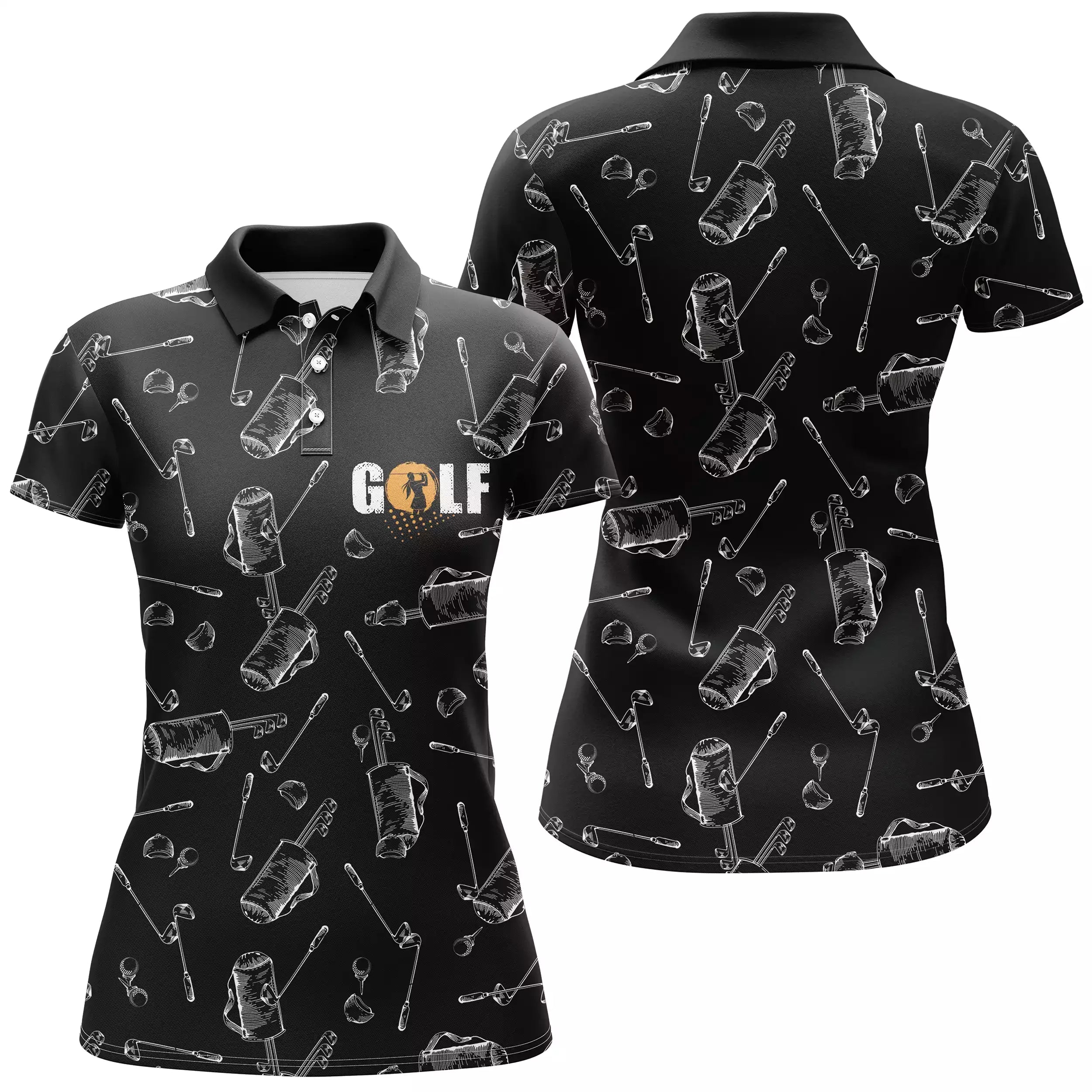 Chiptshirts Polo de Golf Noir, Polo de Sport Manches Longues pour Homme et Femme, Cadeau Idéal Golfeur, Sac de Golf, Club de Gol