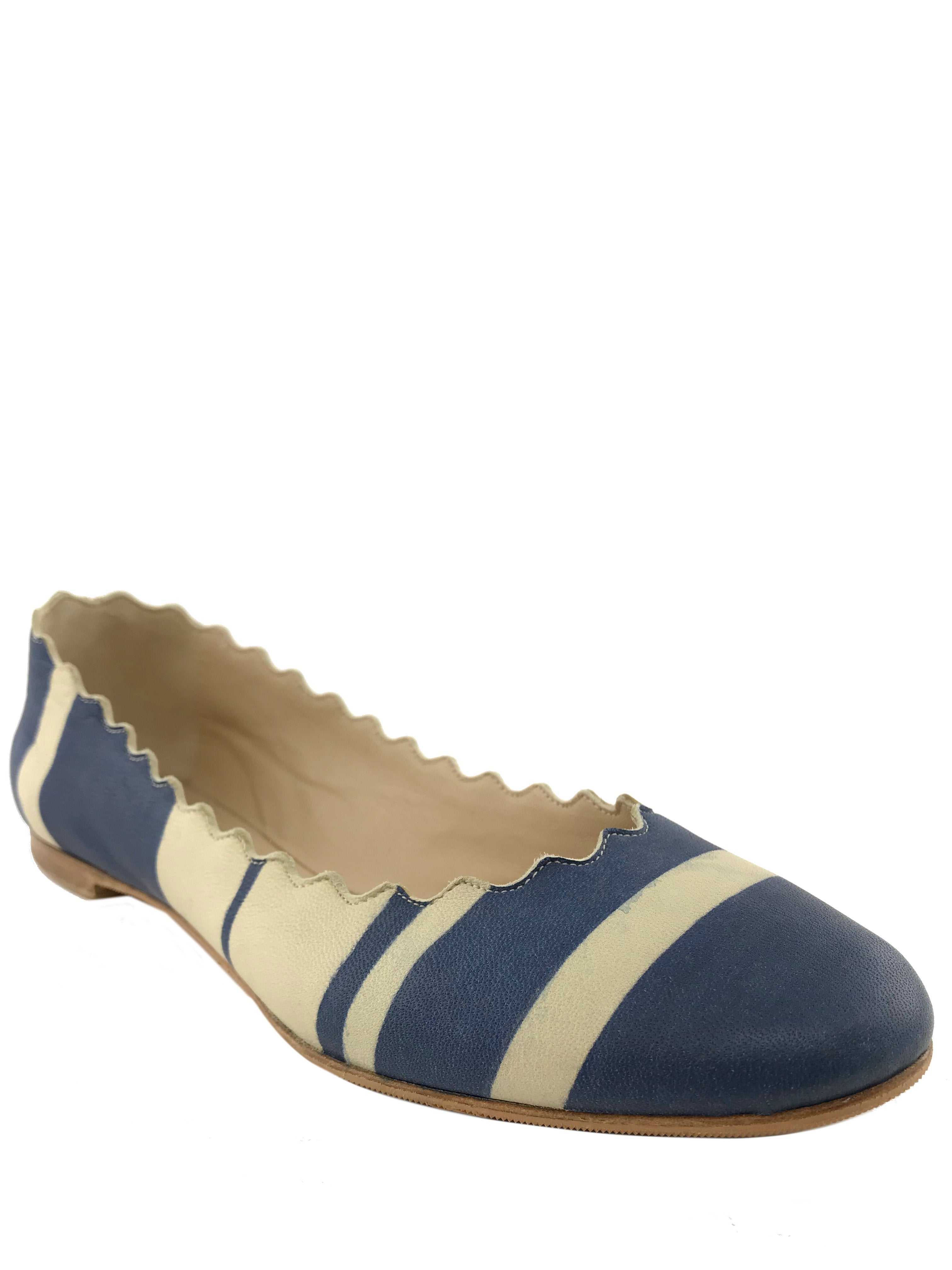 Chloe Lauren striped leather ballet flats 7.5 size.