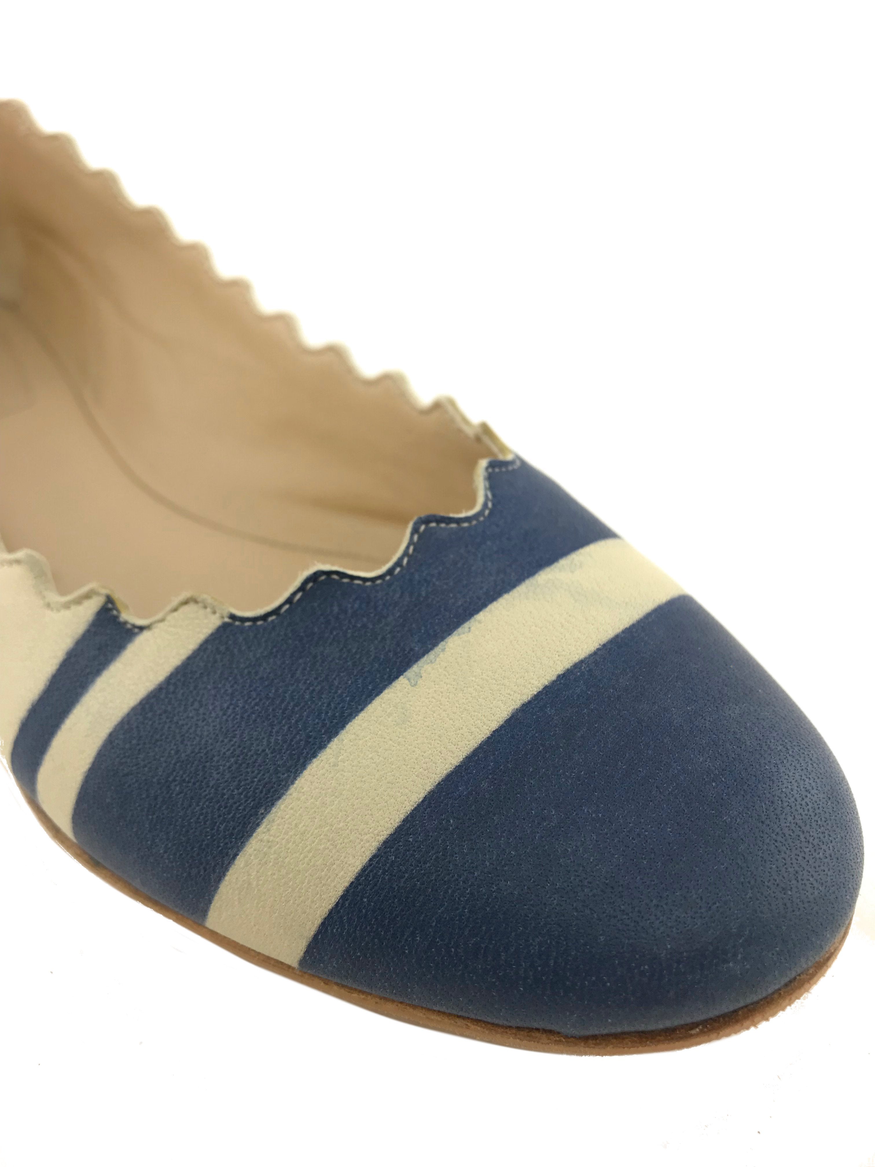 Chloe Lauren striped leather ballet flats 7.5 size.