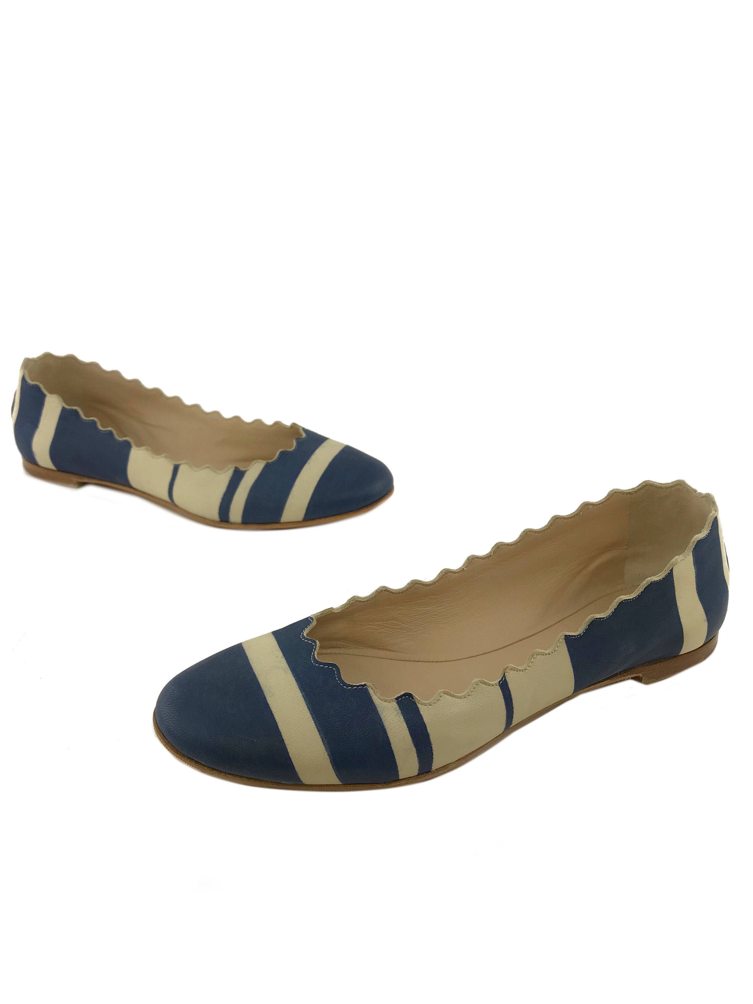 Chloe Lauren striped leather ballet flats 7.5 size.