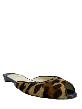 Christian Louboutin Leopard Pony Hair Peep Toe Flats - Size 7.5.