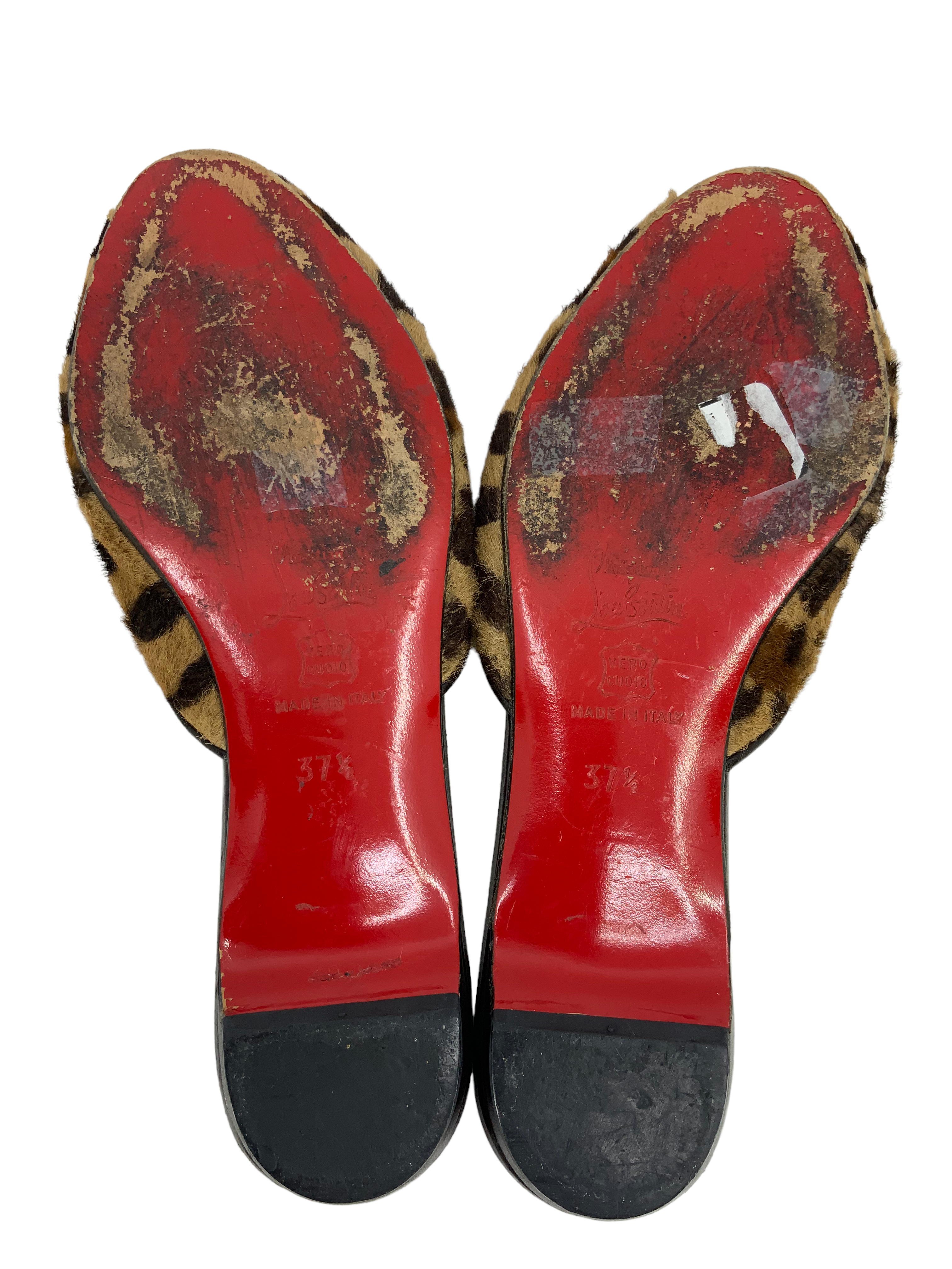 Christian Louboutin Leopard Pony Hair Peep Toe Flats - Size 7.5.