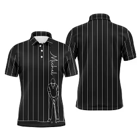 Custom Golf Polo, Golf Player Design, Unique Gift for Golf Fans, Black, White, Navy Blue.