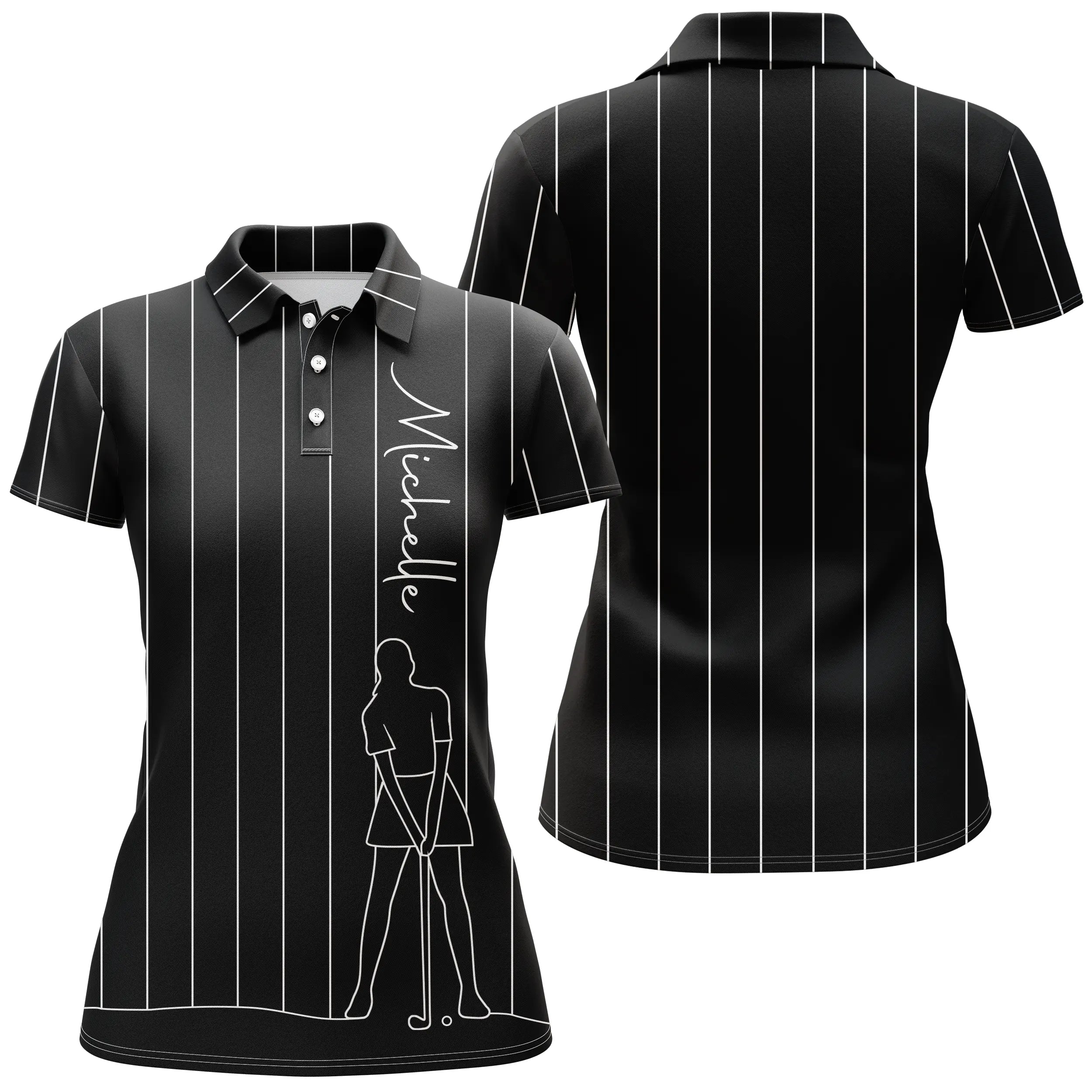 Custom Golf Polo, Golf Player Design, Unique Gift for Golf Fans, Black, White, Navy Blue.