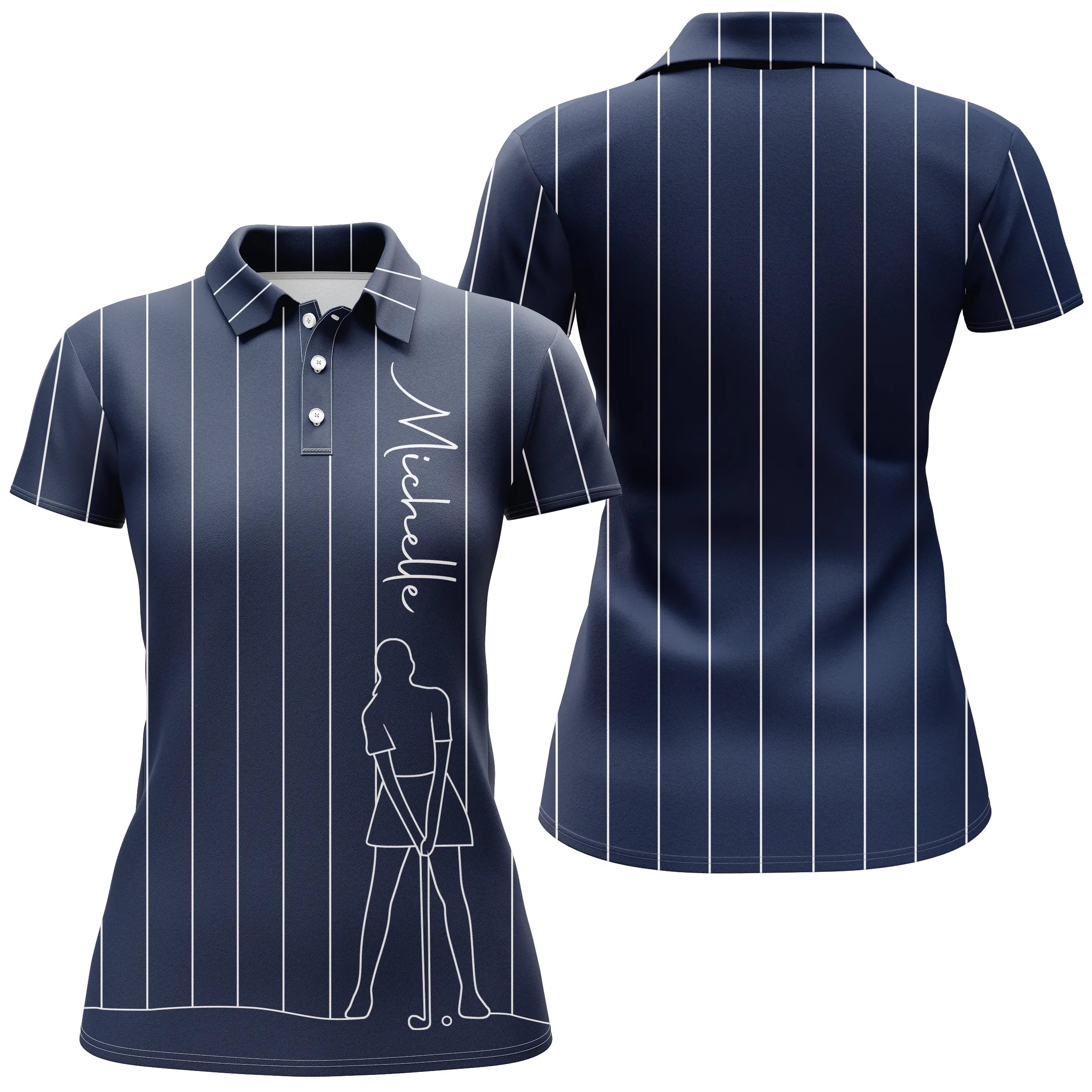 Custom Golf Polo, Golf Player Design, Unique Gift for Golf Fans, Black, White, Navy Blue.