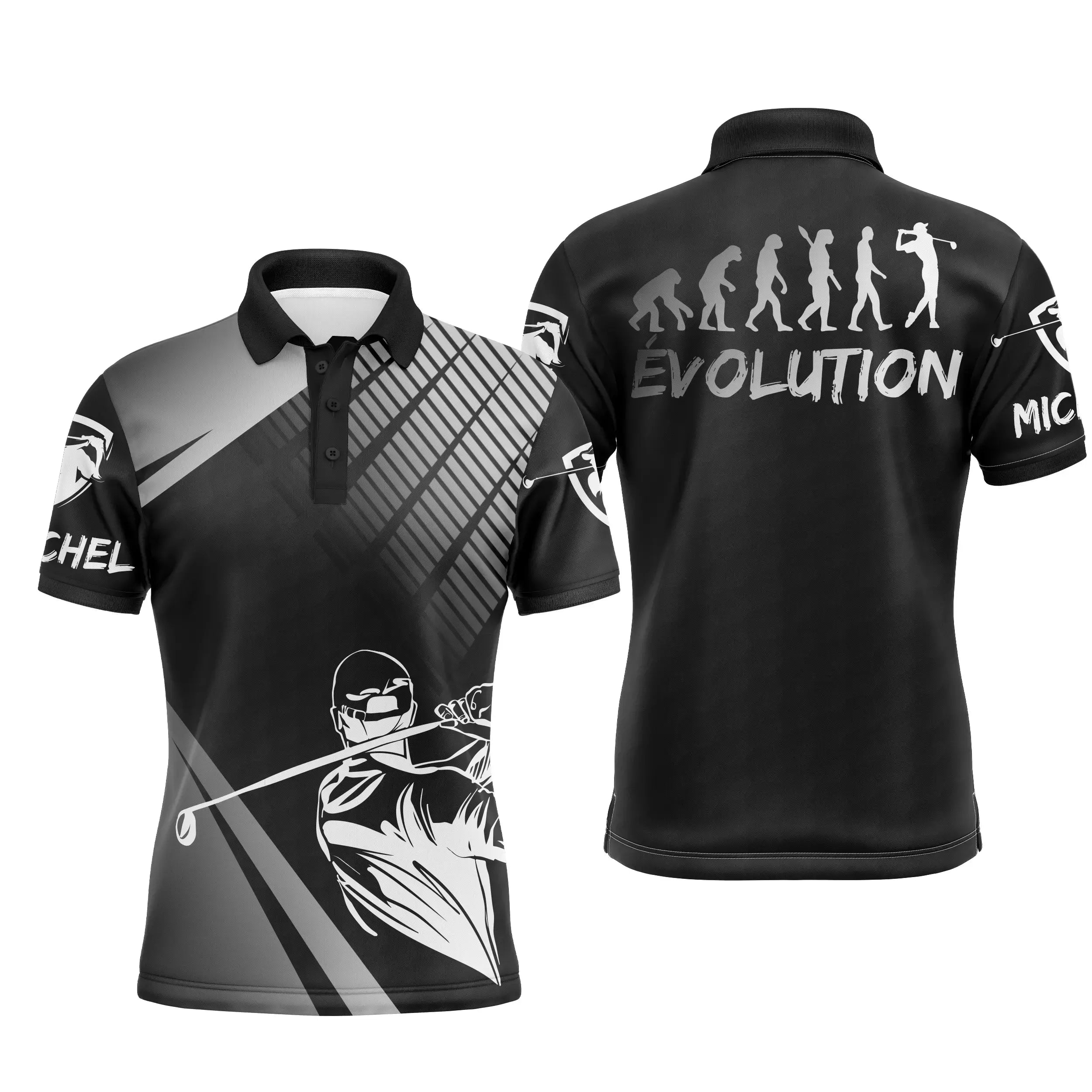 Custom Golf Polo Shirt - Black and White, Personalized Gift for Golf Fans, Men's and Women's Sport Polo, Evolution of a Golfer