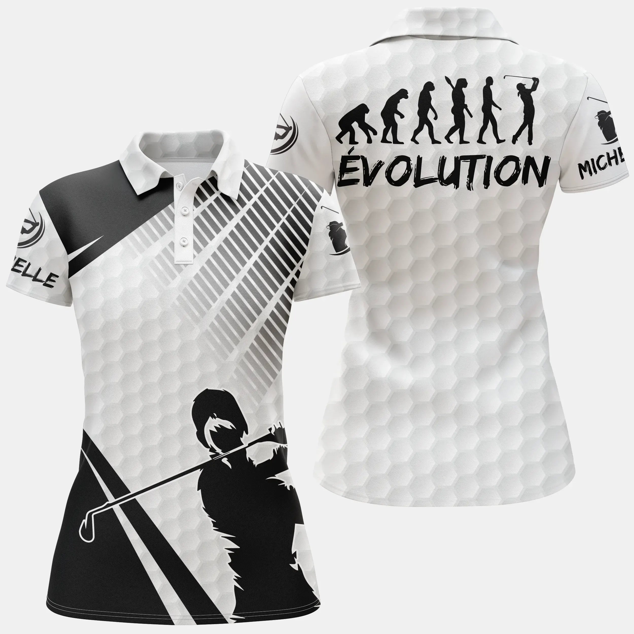 Custom Golf Polo Shirt - Black and White, Personalized Gift for Golf Fans, Men's and Women's Sport Polo, Evolution of a Golfer