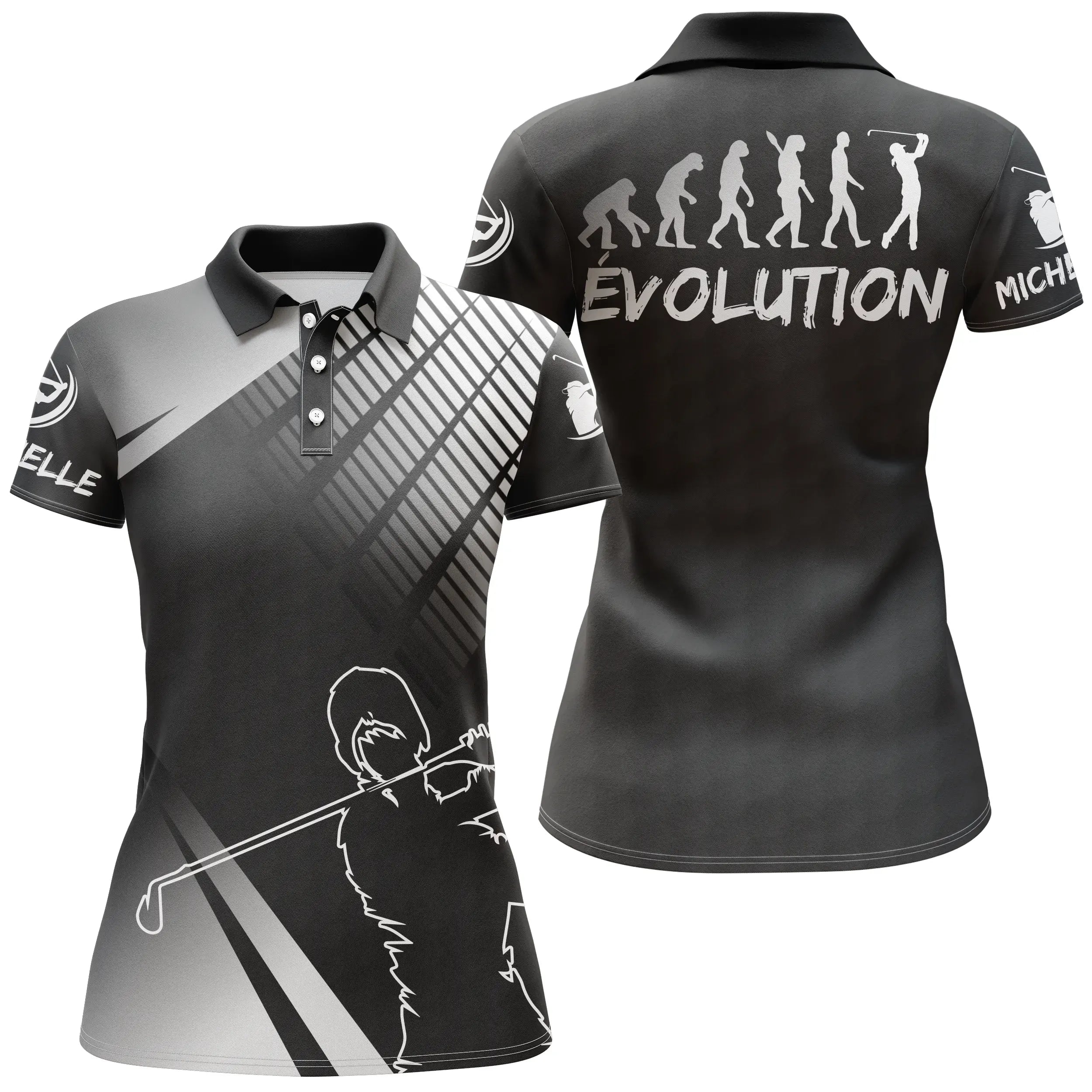 Custom Golf Polo Shirt - Black and White, Personalized Gift for Golf Fans, Men's and Women's Sport Polo, Evolution of a Golfer