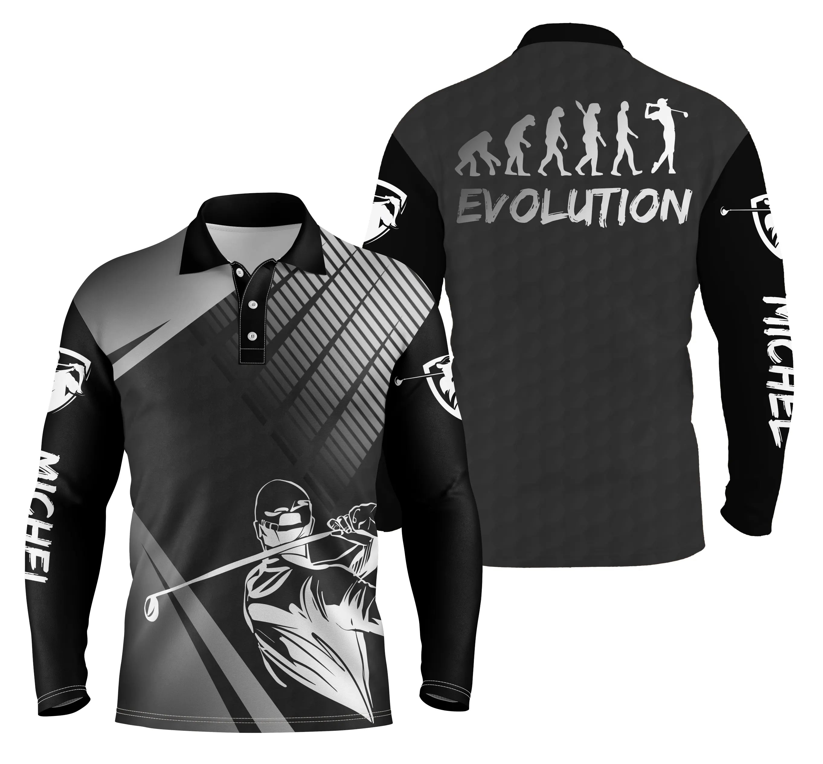 Custom Golf Polo Shirt - Black and White, Personalized Gift for Golf Fans, Men's and Women's Sport Polo, Evolution of a Golfer