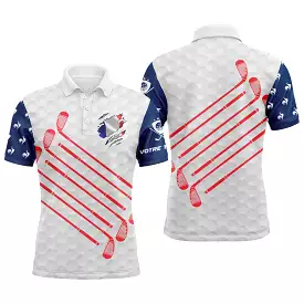 Custom Golf Polo, Unique Golf Gift for Golfers, Men's and Women's Polo with Golf Ball Pattern, Golf Club, Rooster, Flag