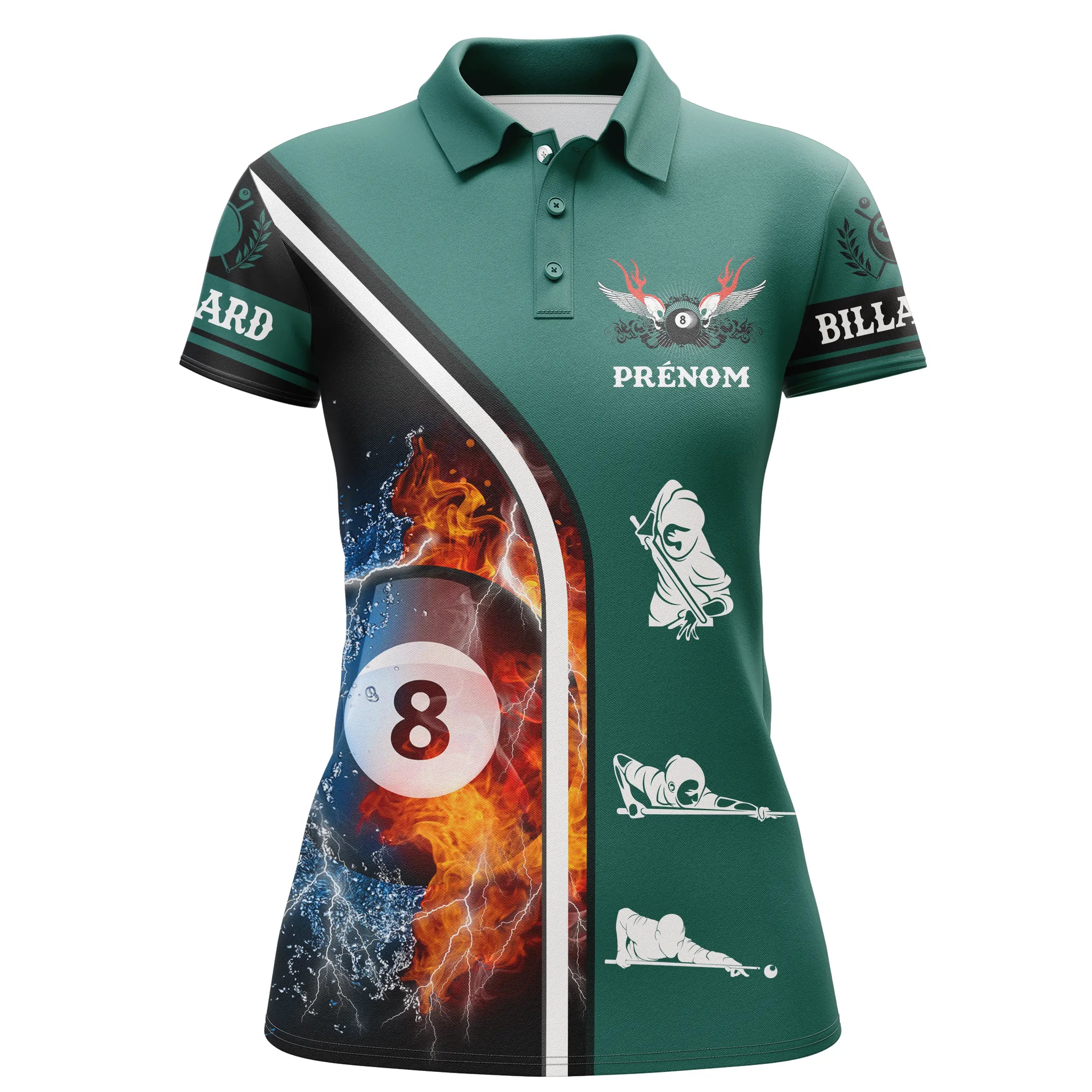 Custom Professional Billiard Pool Polo, Green Table, 8-Ball Game, Billiard Fan Gift