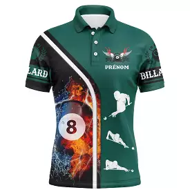 Custom Professional Billiard Pool Polo, Green Table, 8-Ball Game, Billiard Fan Gift