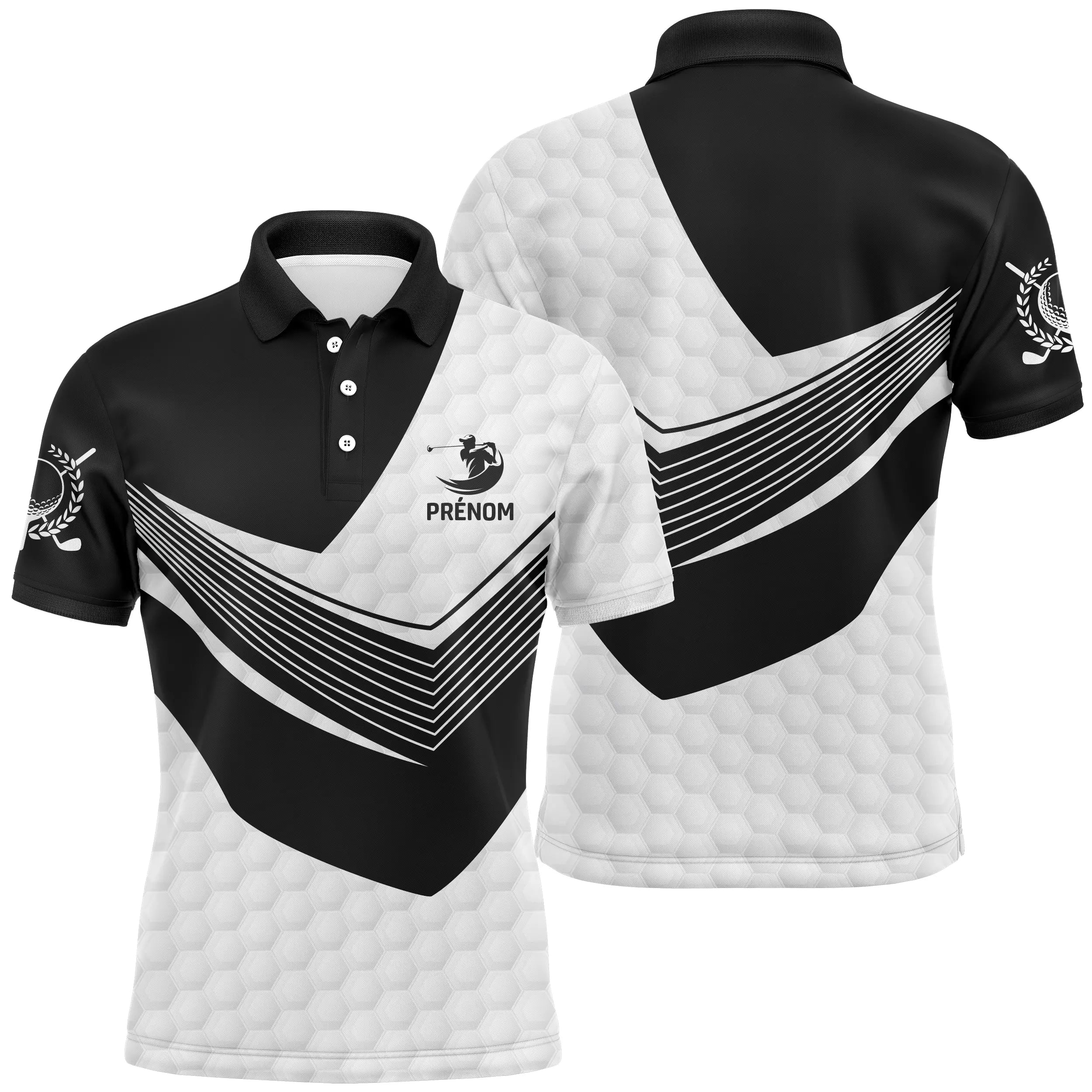 Customized Black and White Golf Polo with Golfer Design for Men and Women - Unique Golf Clothing - CT04072311