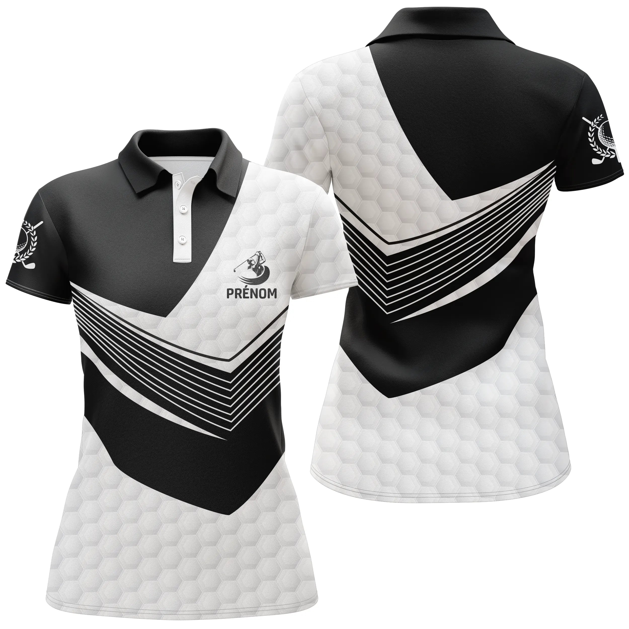 Customized Black and White Golf Polo with Golfer Design for Men and Women - Unique Golf Clothing - CT04072311