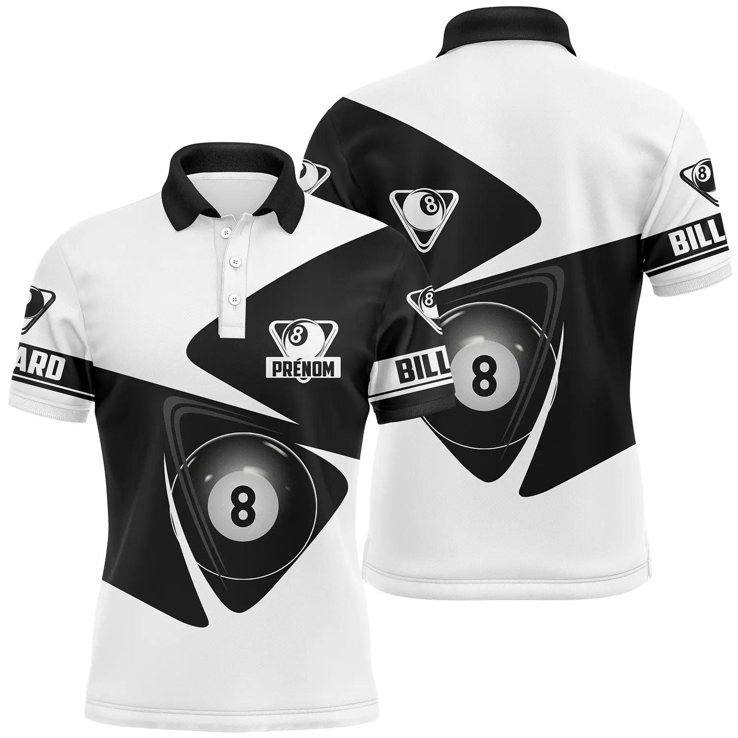 Customized Black and White Professional Billiard Polo with Personalized Name - Ideal Gift for Elegant Billiard Players - CT27062