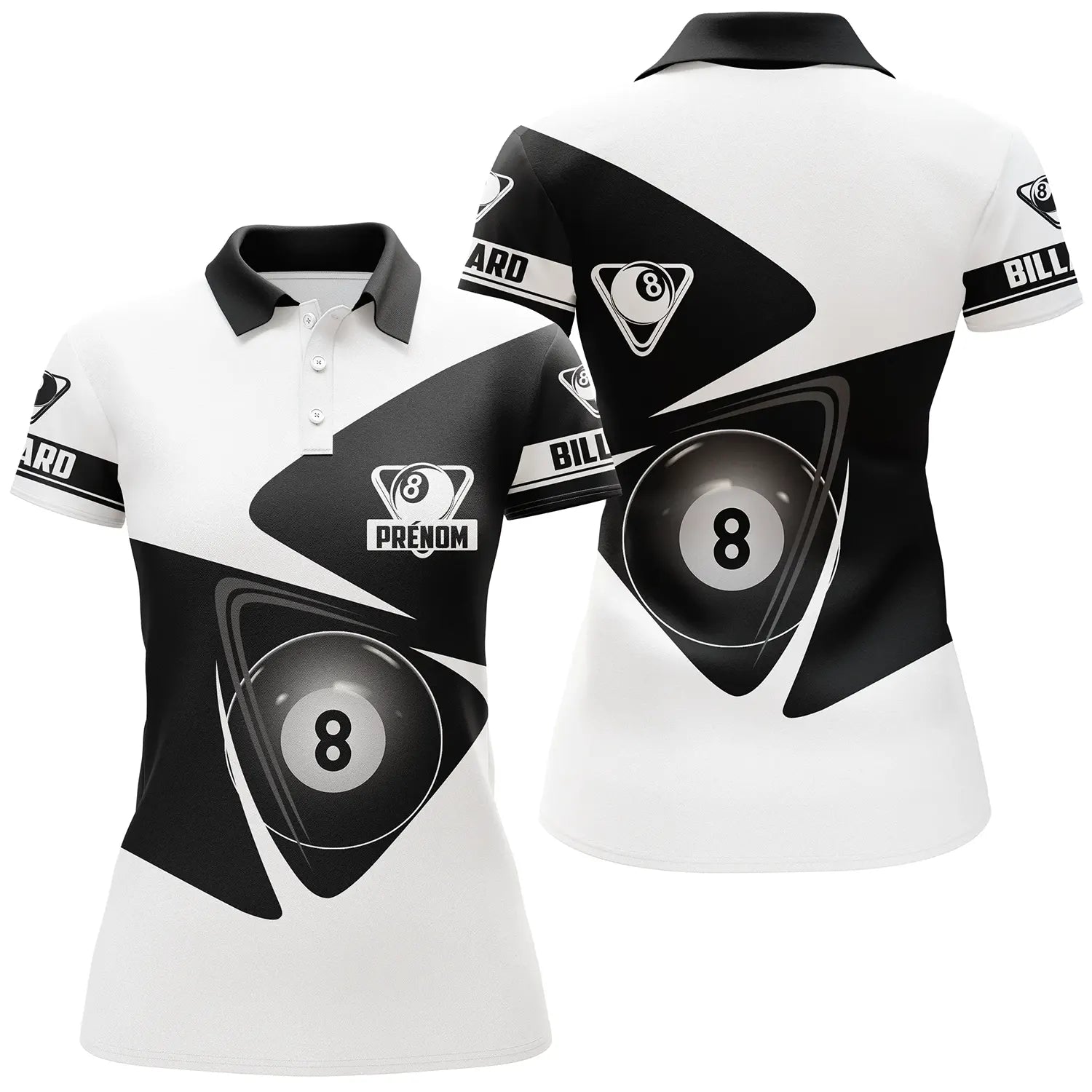 Customized Black and White Professional Billiard Polo with Personalized Name - Ideal Gift for Elegant Billiard Players - CT27062