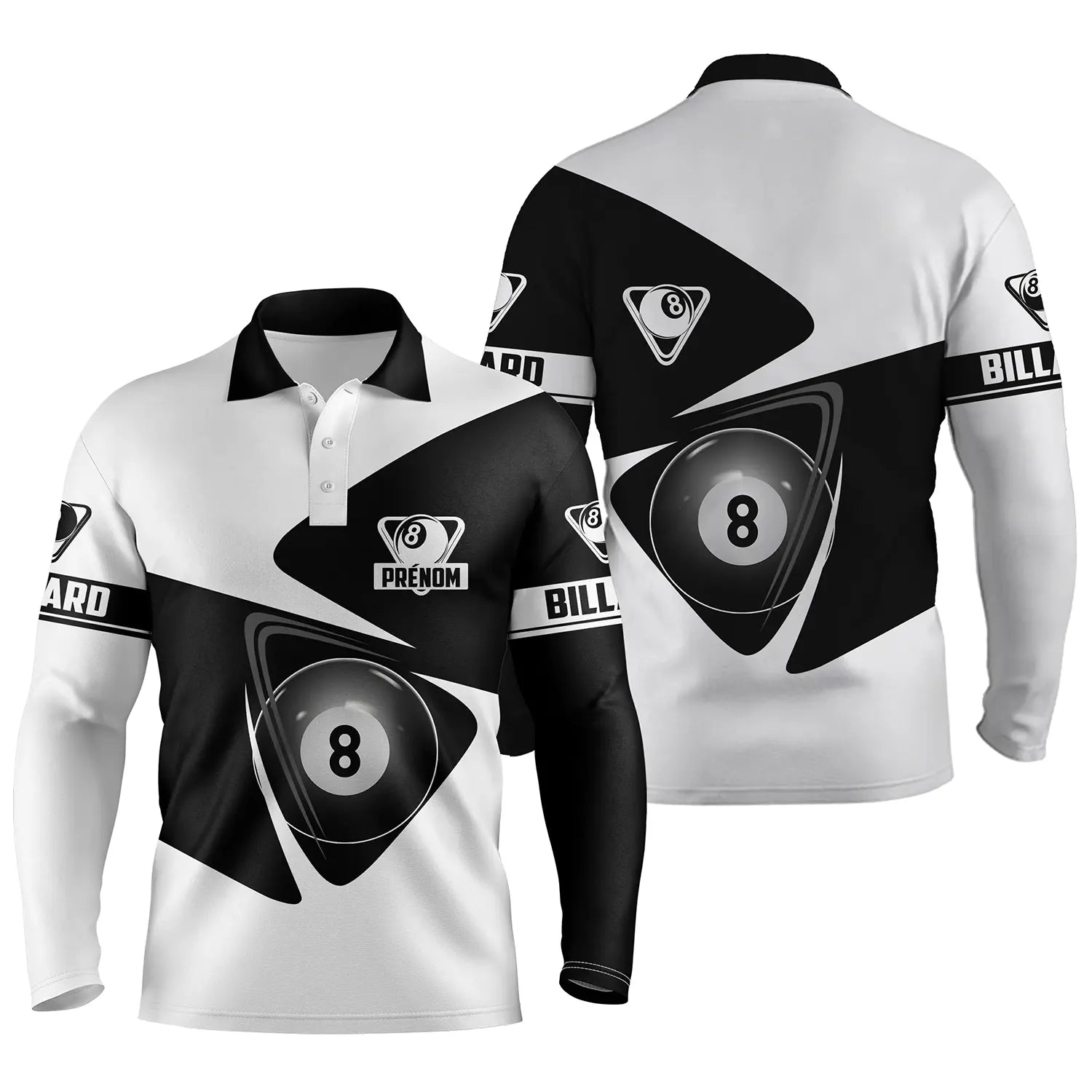 Customized Black and White Professional Billiard Polo with Personalized Name - Ideal Gift for Elegant Billiard Players - CT27062