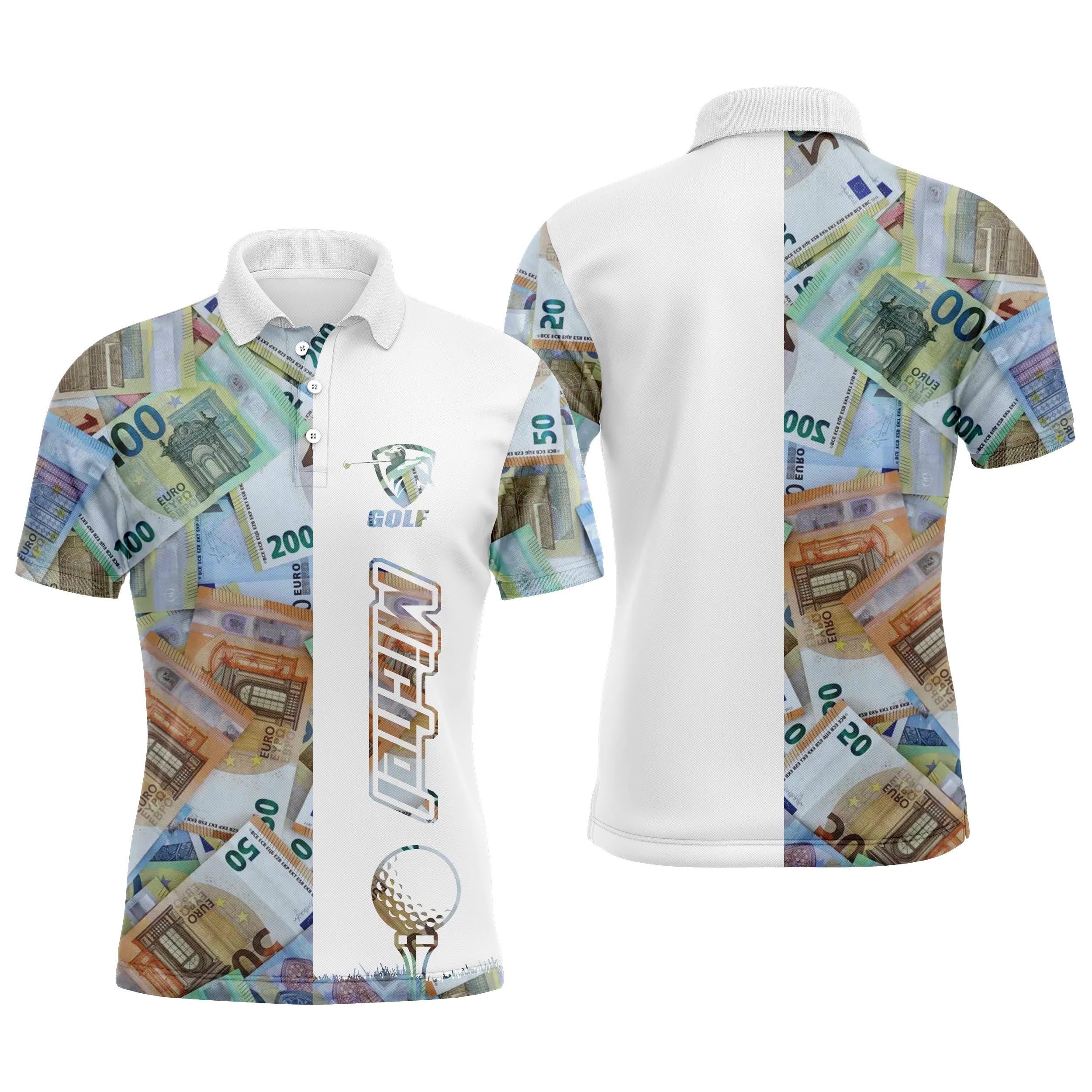 Customized Golf Polo, Euro Pattern, Silver, Golfer, Golf Ball, Quick-Drying Polo - CTS18052211