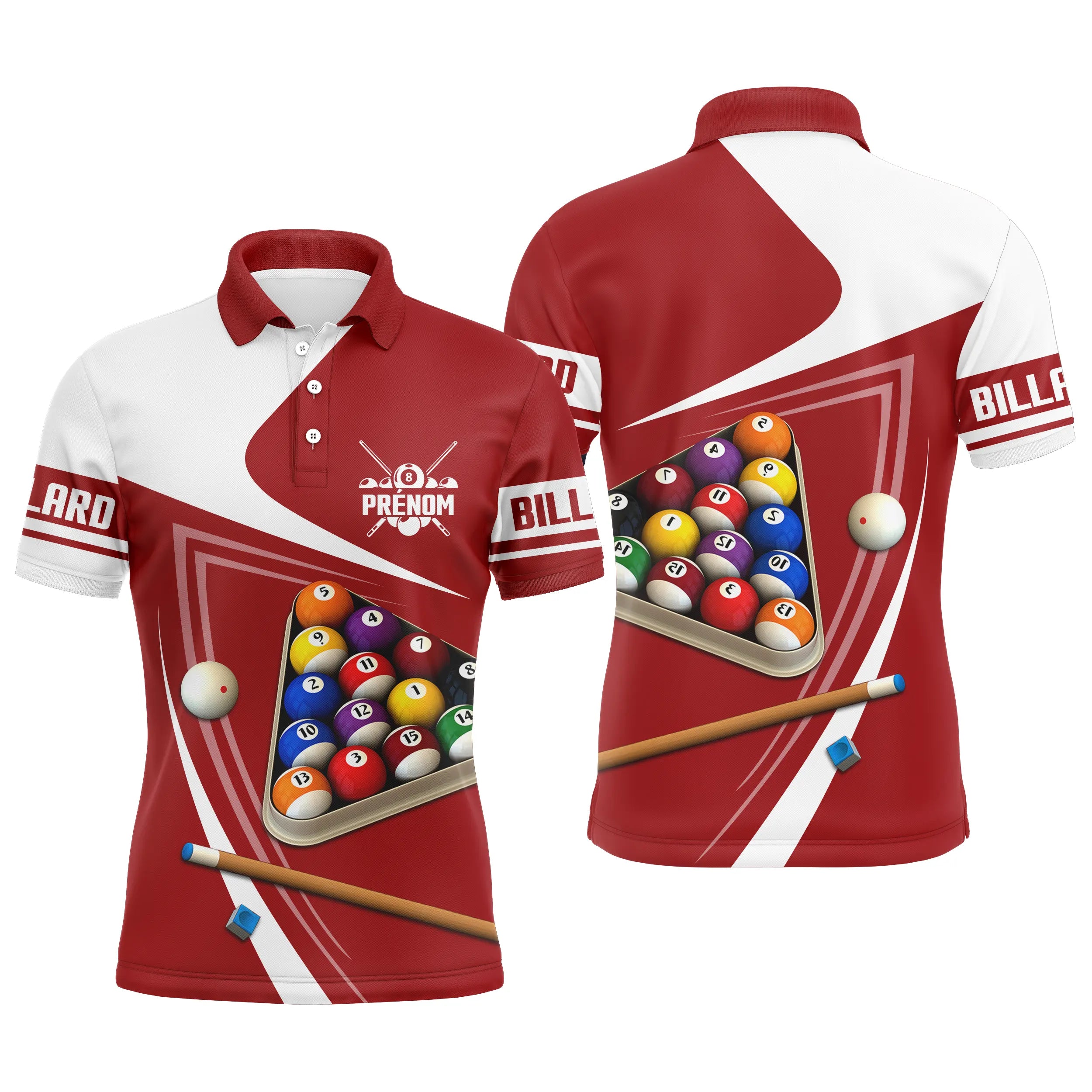 Customized Pool Billiard with Name | Unique Pattern Billiard Balls Game 14/1 on Red Cloth | Signature Apparel for Amateurs.