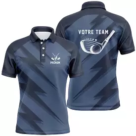 Customized Unisex Navy Blue Golf Polo Shirt with Golf Club Pattern - Unique Golf Style - CT03072316