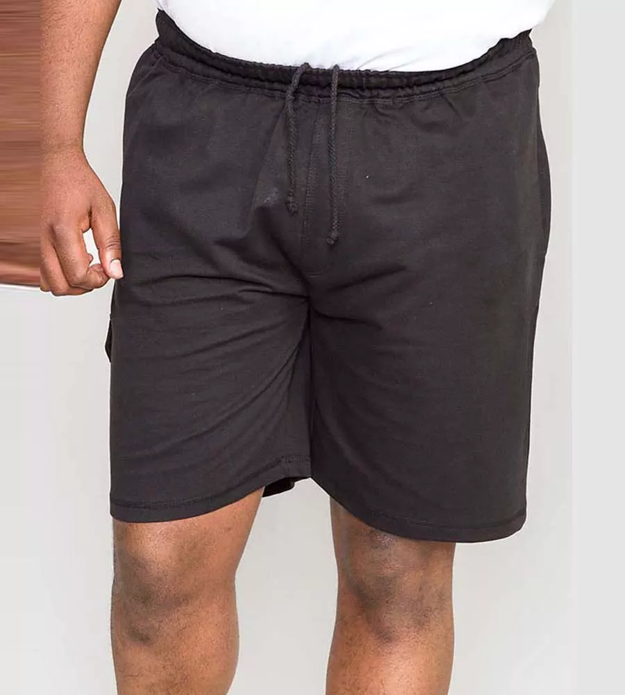 Big Men's Black Lightweight Fleece Cotton Cargo Shorts (John Black)